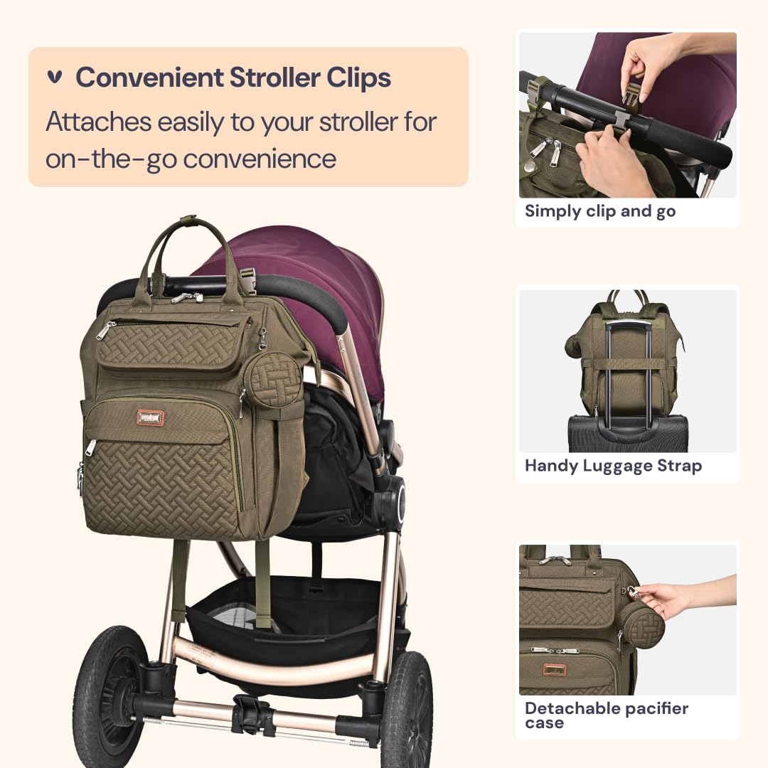 BabbleRoo Multifunctional Diaper Backpack - Large Baby Changing Bag with Insulated Bottle Pockets, Stroller Straps & Wipeable Changing Pad - Perfect for Travel, Daycare & On-the-Go Parents