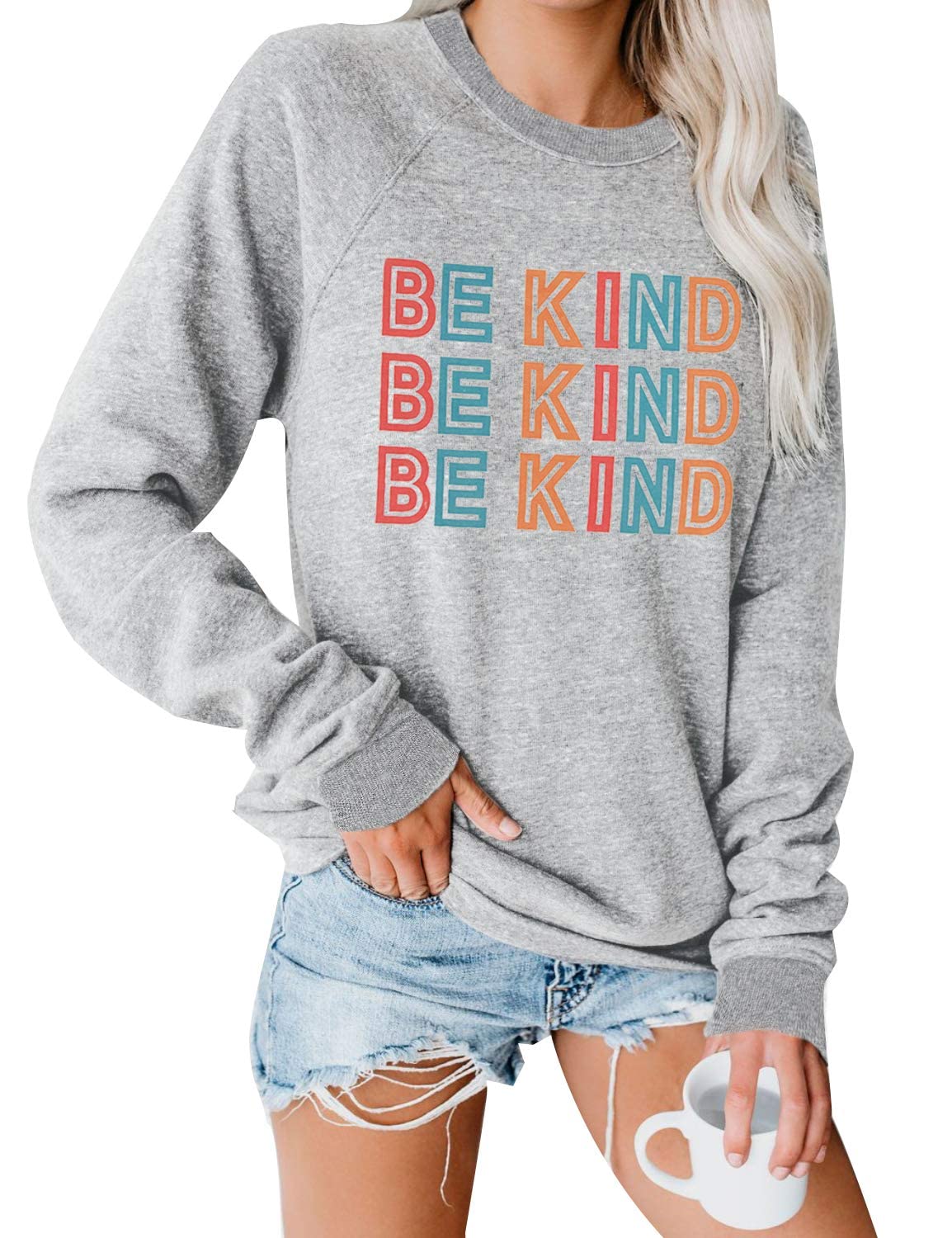 Blooming Jelly Women's Be Kind Sweatshirt - Soft Crewneck Loose Fit Long Sleeve Top for Women | Cute Fall Winter Teacher Shirts & Casual Outfits | Perfect for School, Work, and Everyday Comfort