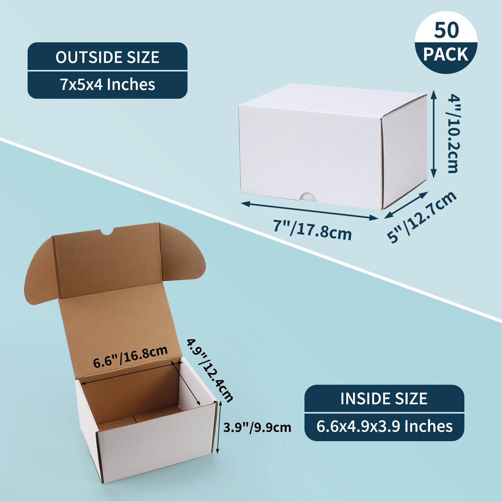 WIFTREY 50 Pack 7x5x4 Shipping Boxes - White Corrugated Mailers for Small Business & Ecommerce Shipping