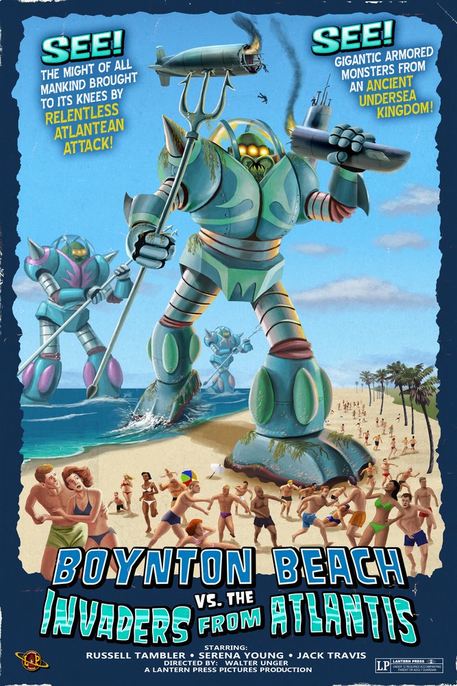 Boynton Beach Florida vs Atlantean Invaders - 24x36 Inch Premium Metal Wall Art, Aluminum Home Decor for Living Room, Bedroom & Office | Gallery Quality Coastal City Battle Scene