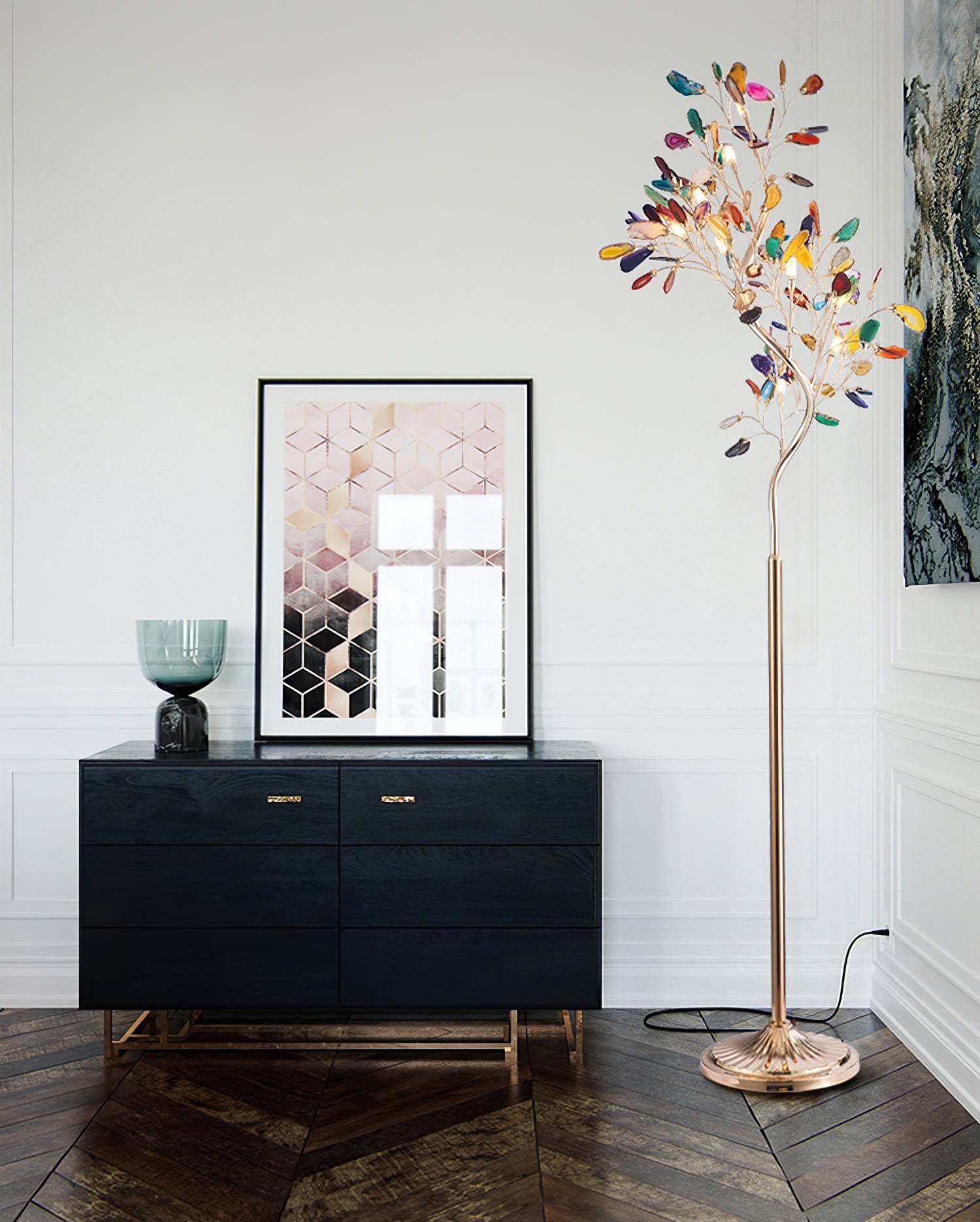 Modern Agate Floor Lamp with Wood Base - Natural Stone Decor for Living Room, Bedroom & Office - Warm Ambient Lighting for Home & Workspace