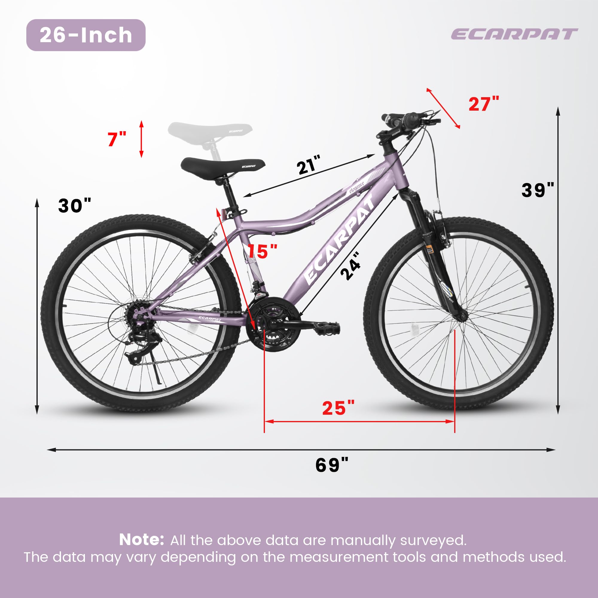 Women's & Girls' 24/26/27.5 Inch Mountain Bike - 21-Speed Aluminum/Steel Frame Bicycle for Ages 10+ | Perfect for School Commute, Daily Riding & Outdoor Adventures