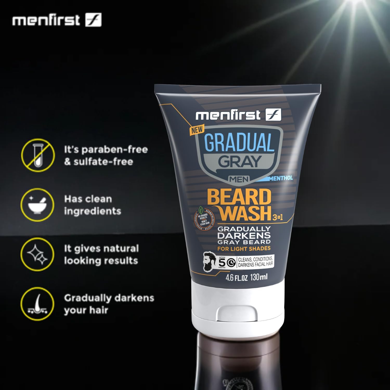 MenFirst Grey Reducing Beard Wash for Light Brown to Blonde Hair - Beard Color Shampoo for Men - Natural Grey Coverage for Daily Use