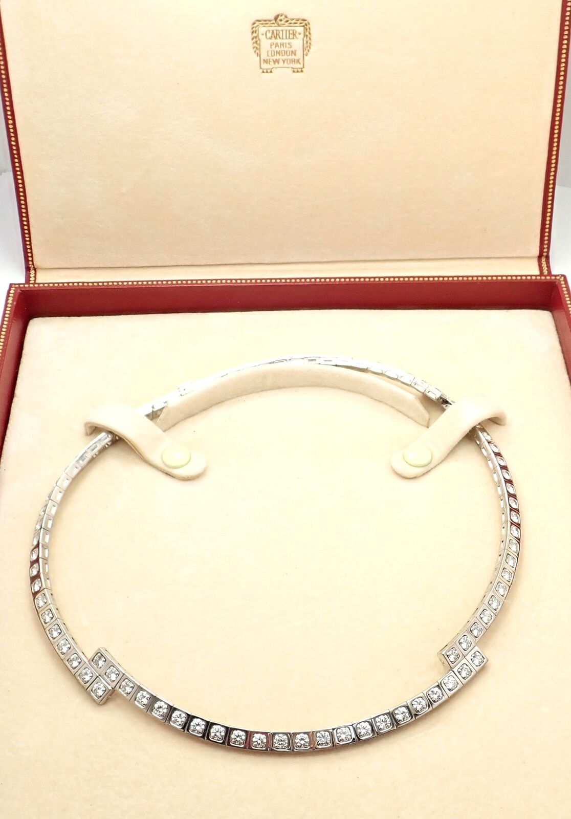 Authentic Cartier Tectonique 18k White Gold Diamond Tennis Necklace - Luxury Jewelry for Women, Elegant Gift for Anniversary & Special Occasions