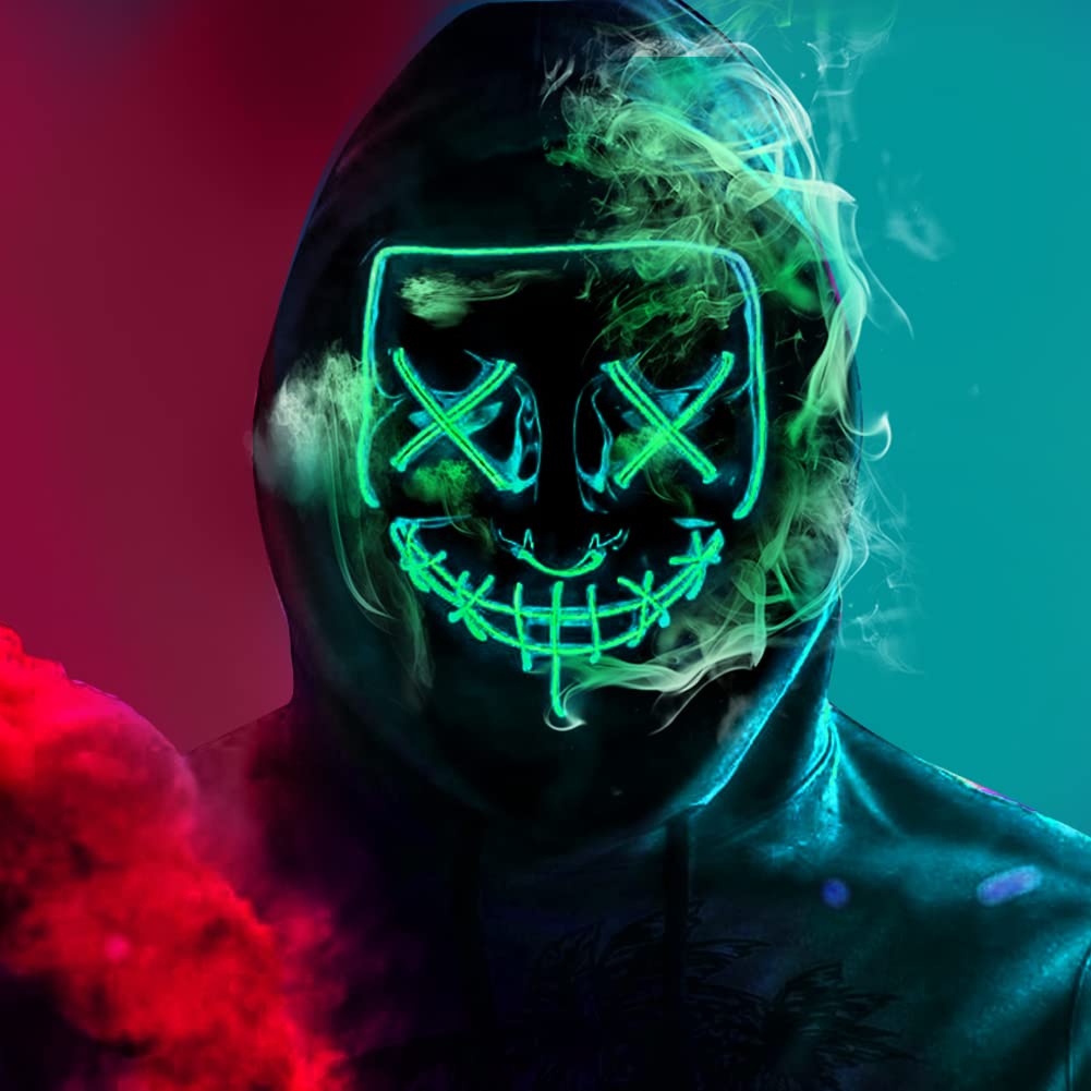 LED Light Up Purge Mask for Halloween - Scary Glowing Costume Mask for Adults, Halloween Party Accessories & Spooky Decorations - Perfect for Trick or Treat, Haunted House & Cosplay Events