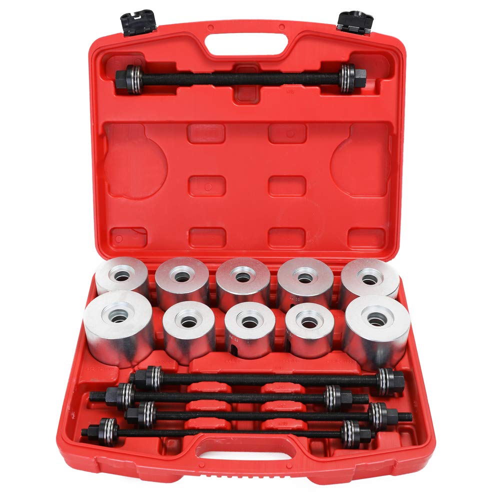 27PCS Aluminum Alloy Car Bushing Removal Tool Kit - Bearing Press Puller Set with Rubber Sleeves for Chassis Repair & Suspension Maintenance - Professional Automotive Repair Tools for Mechanics & DIY Enthusiasts
