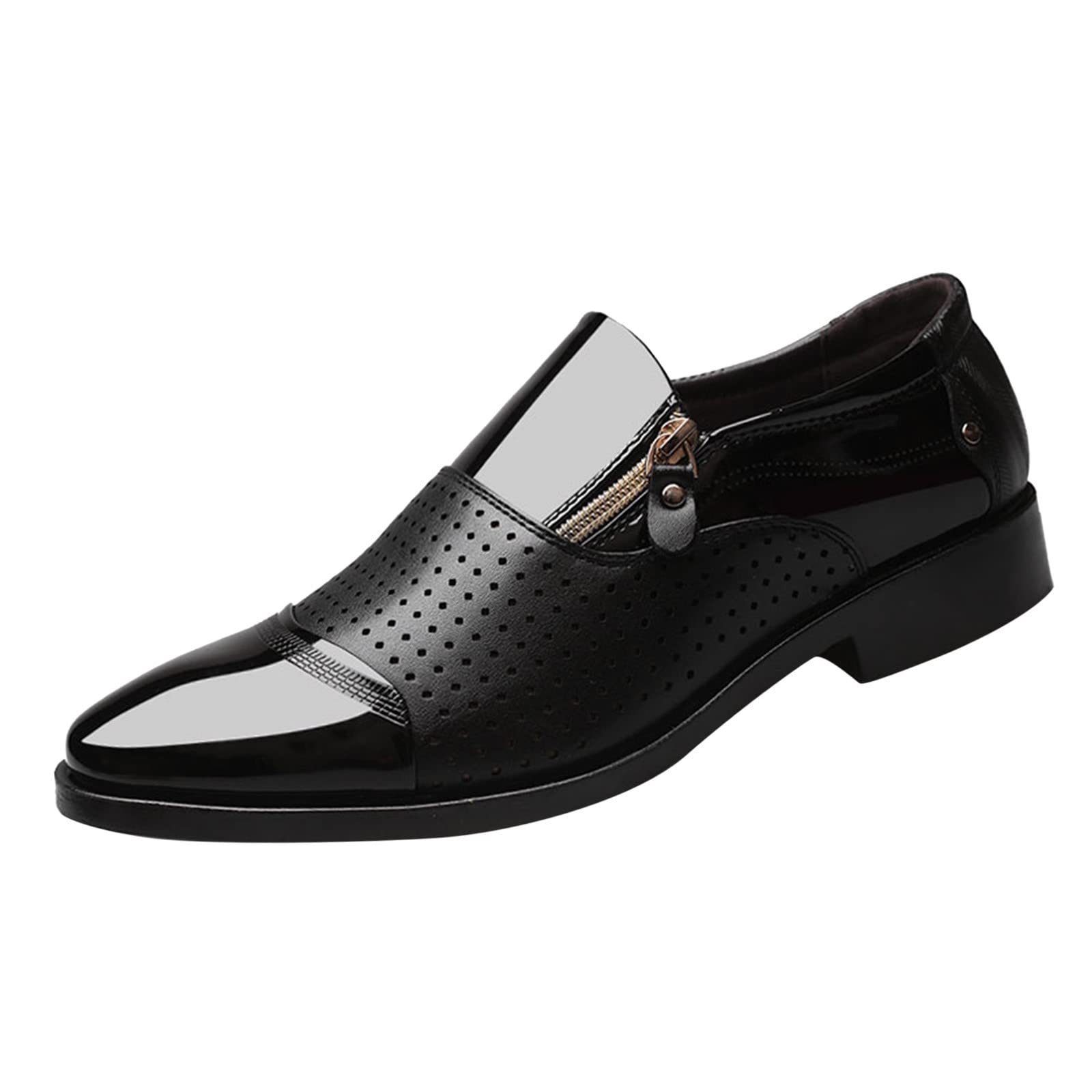 Men's Formal Leather Dress Shoes - Pointed Toe Low Heel Zipper Business Shoes for Office & Wedding | Comfortable & Stylish Men's Dress Shoes for Work, Parties & Special Occasions