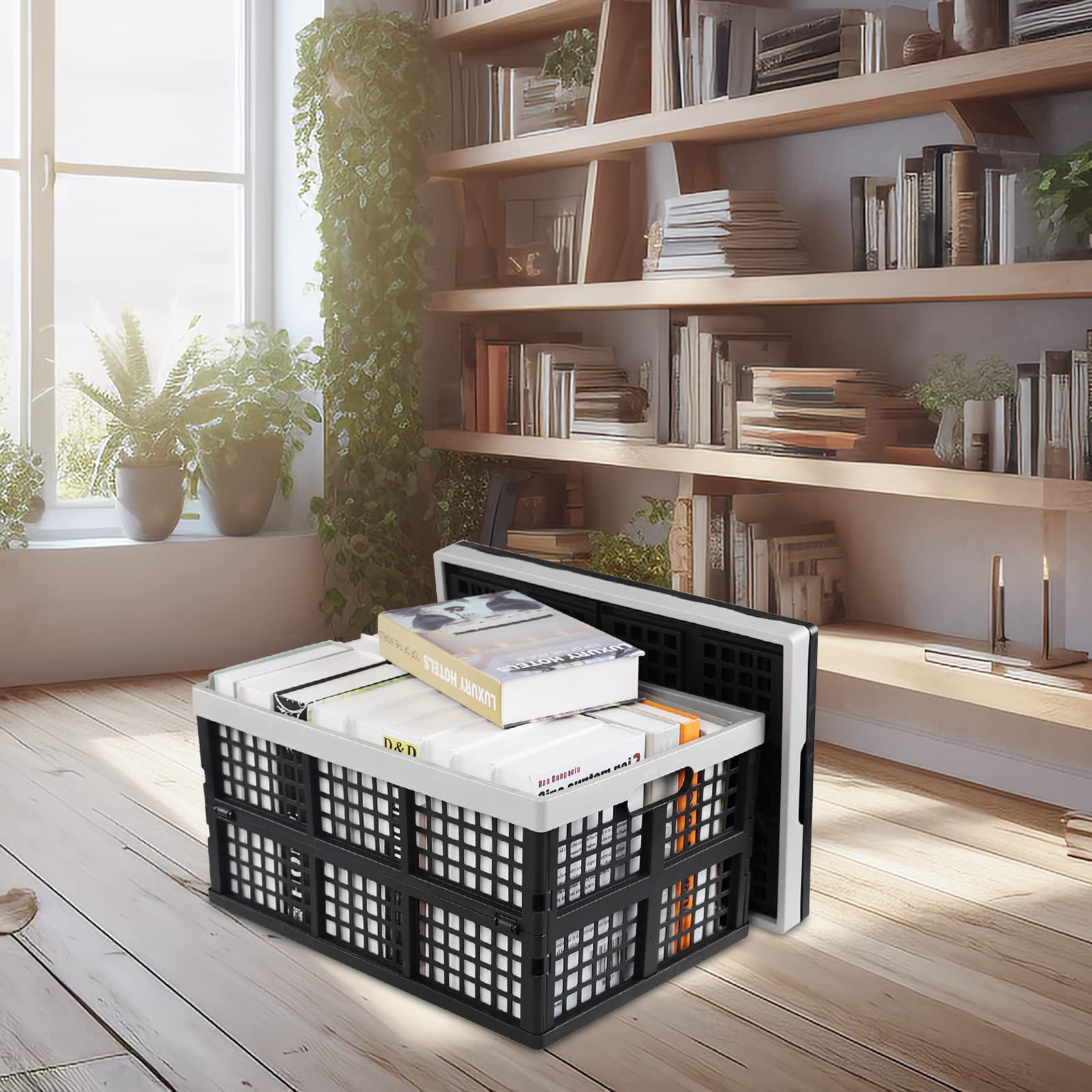 3-Pack 42L Collapsible Plastic Storage Crates - Foldable Stackable Organizer Bins for Home, Office, Garage & Car Organization (Multi-Purpose Utility Containers)