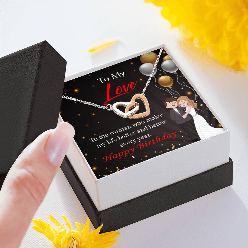 Romantic Wife Love Card - 'You Make Me a Better Wife' Gift with 18k Rose Gold Pendant - Inseparable Love Keepsake in Mahogany Luxury Box - Perfect for Anniversary, Birthday & Valentine's Day Gifts