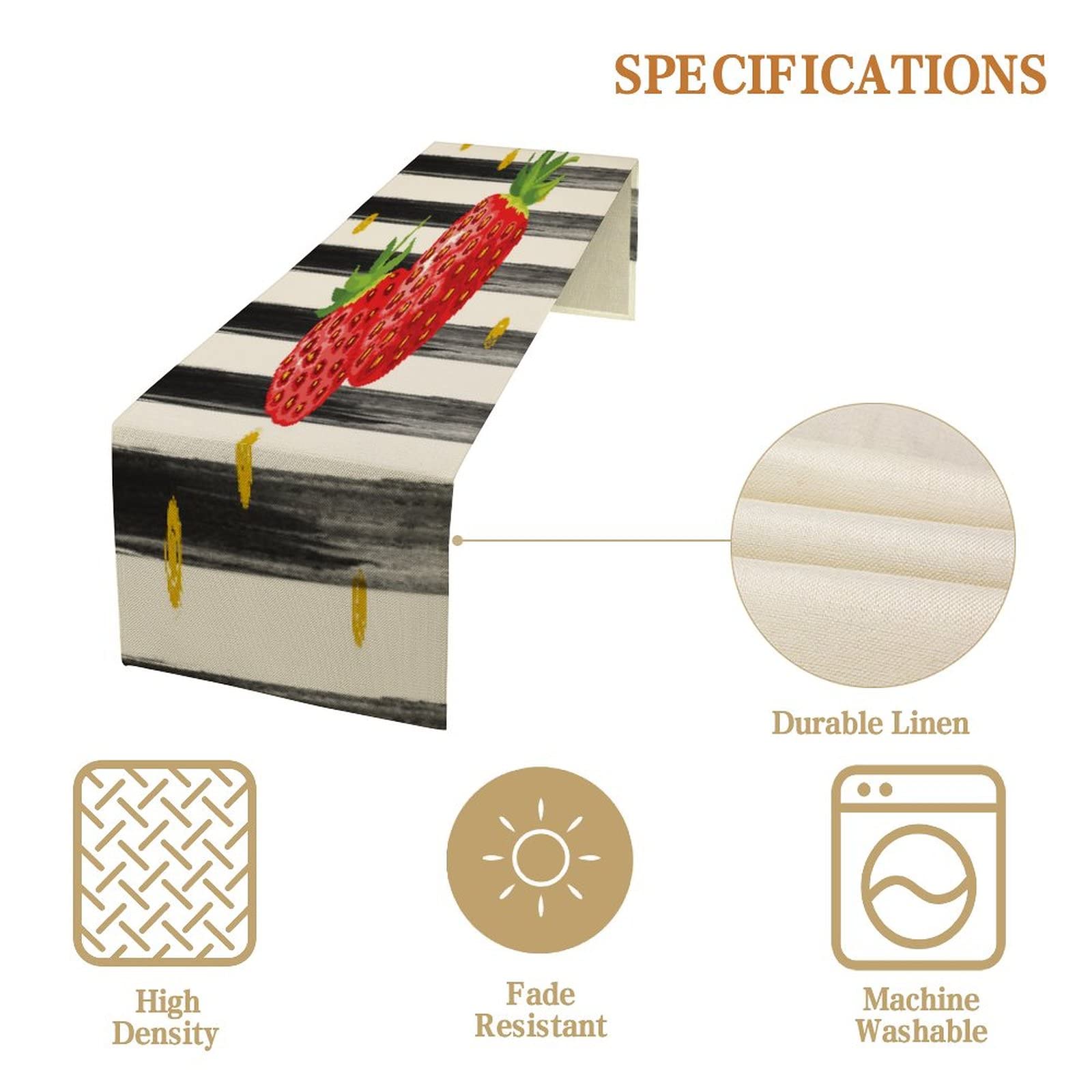 Strawberry Table Runner 14x72 Inch - Decorative Cotton Linen Tablecloth for Summer, Banquet, Bridal Shower & Holiday Decor | Red Berries Pattern for Outdoor Dining, Dresser & Party Decorations