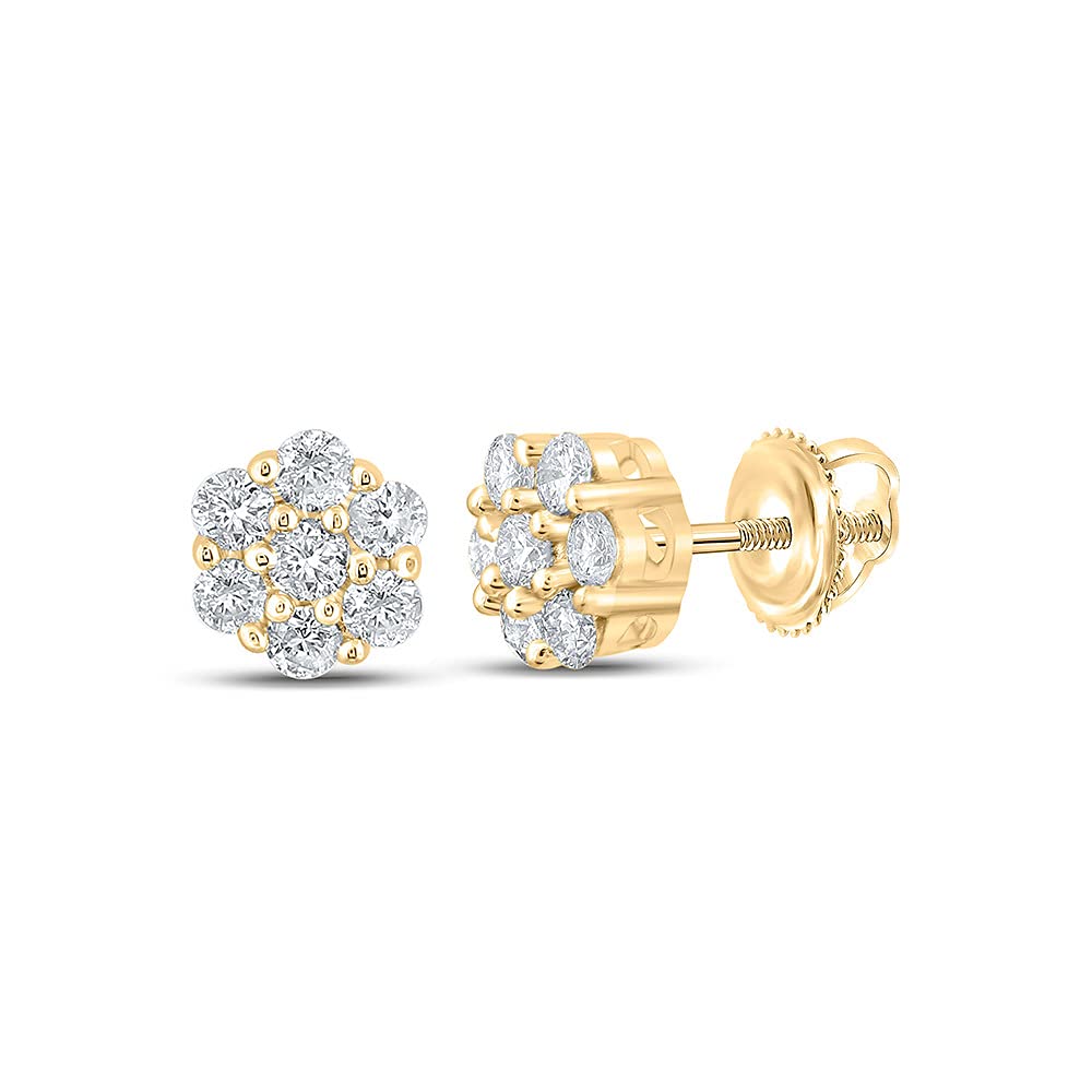10K Yellow Gold Men's Round Diamond Flower Cluster Earrings - 1/4 Cttw, Durable & Elegant Jewelry for Gifts, Weddings & Special Occasions