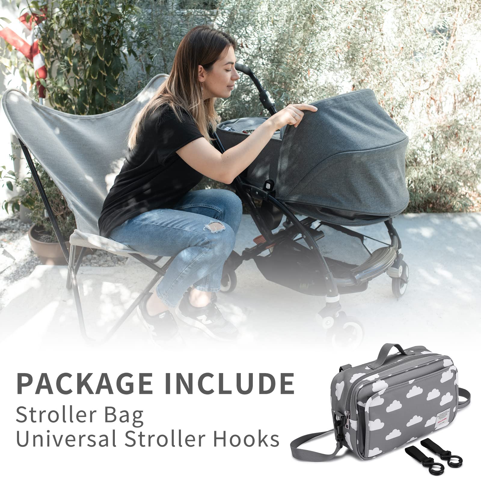 Portable Diaper Bag for Baby - Insulated Pocket, Stroller Hooks & Adjustable Strap - Universal Mini Tote Organizer Fits All Strollers (Gray) - Perfect for On-the-Go Parents, Travel & Daily Strolls