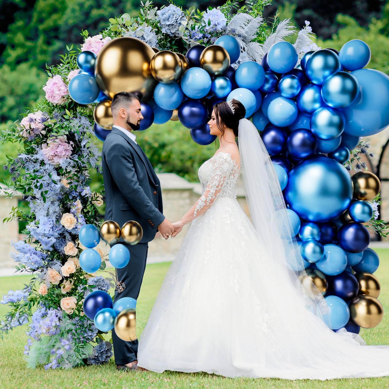 Navy Blue & Metallic Gold Balloon Arch Kit - Includes Light Blue, Gold & Metallic Blue Balloons for Baby Showers, Birthdays, Weddings & Party Decorations | Perfect for Backdrops, Photo Booths & Event Centerpieces
