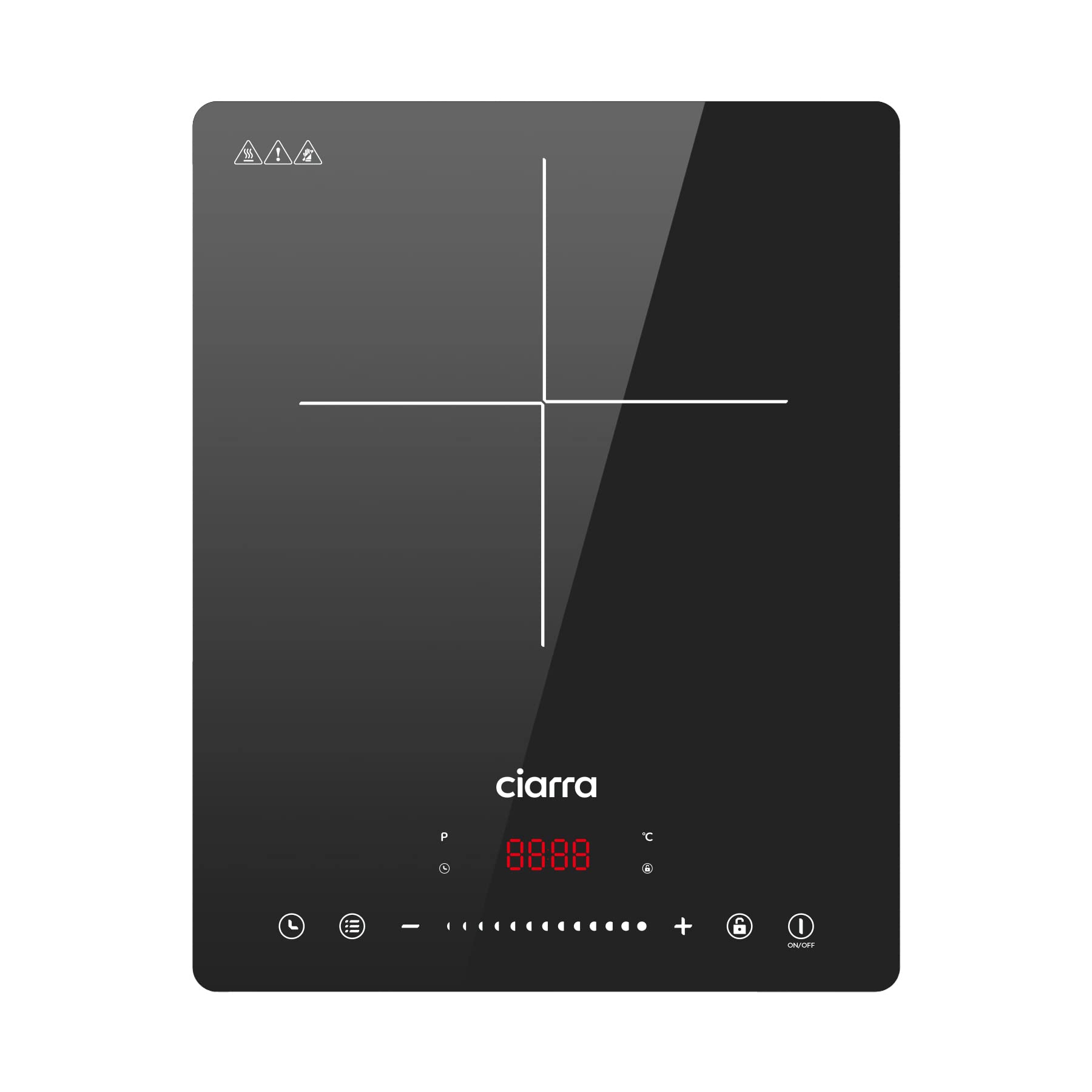 CIARRA CBTIH1 2000W Induction Cooktop with 8 Power Levels, Touch Control, Child Safety Lock, Auto Shut-Off & Multiple Timers - Black Ceramic Glass Surface for Fast, Safe & Energy-Efficient Cooking - Perfect for Home, Kitchen, Dorm & RV Use