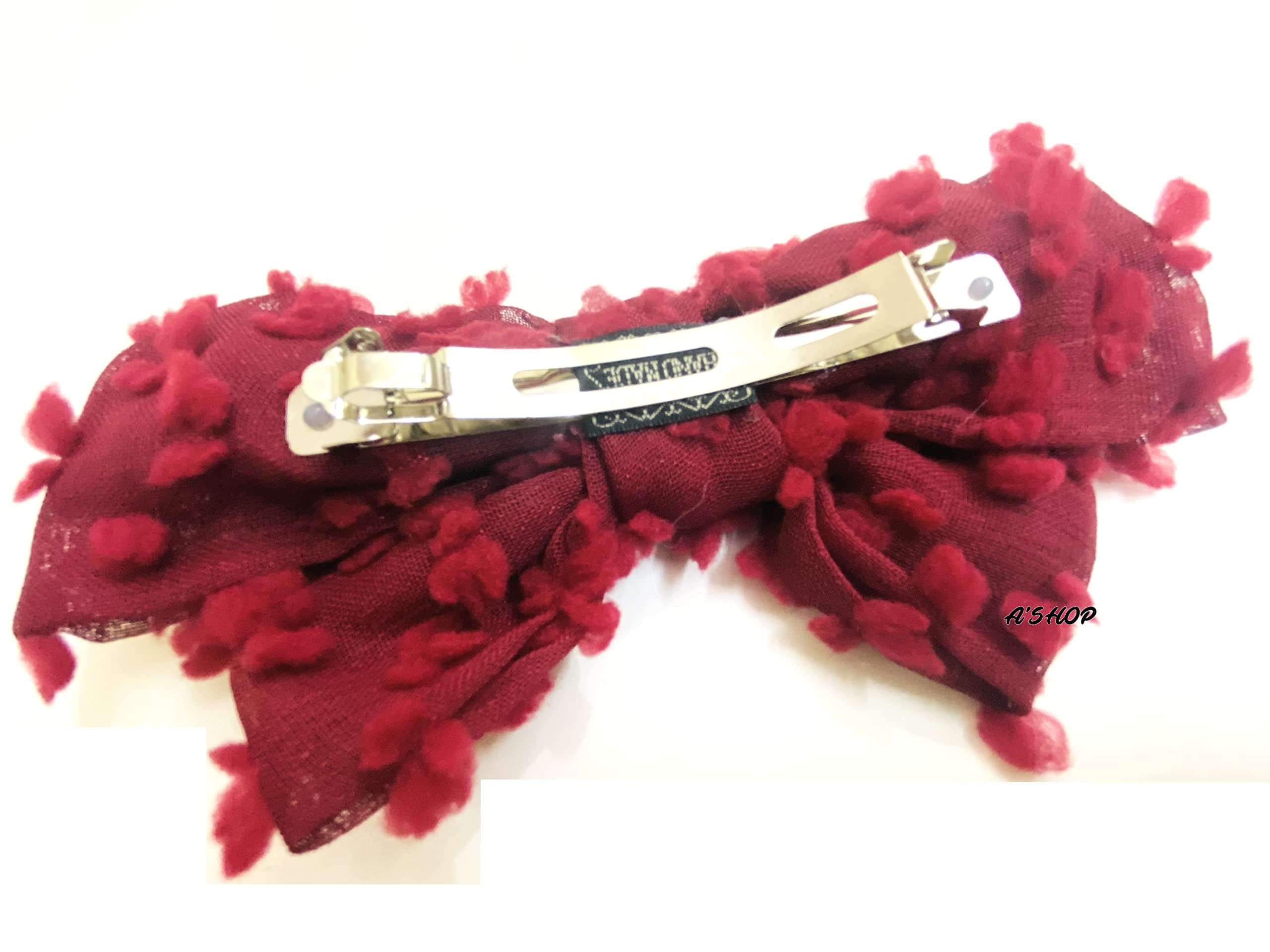 AShop Linen Big Bow Hair Clip for Girls & Women - Red Barrettes for Everyday Wear, Weddings & Special Occasions