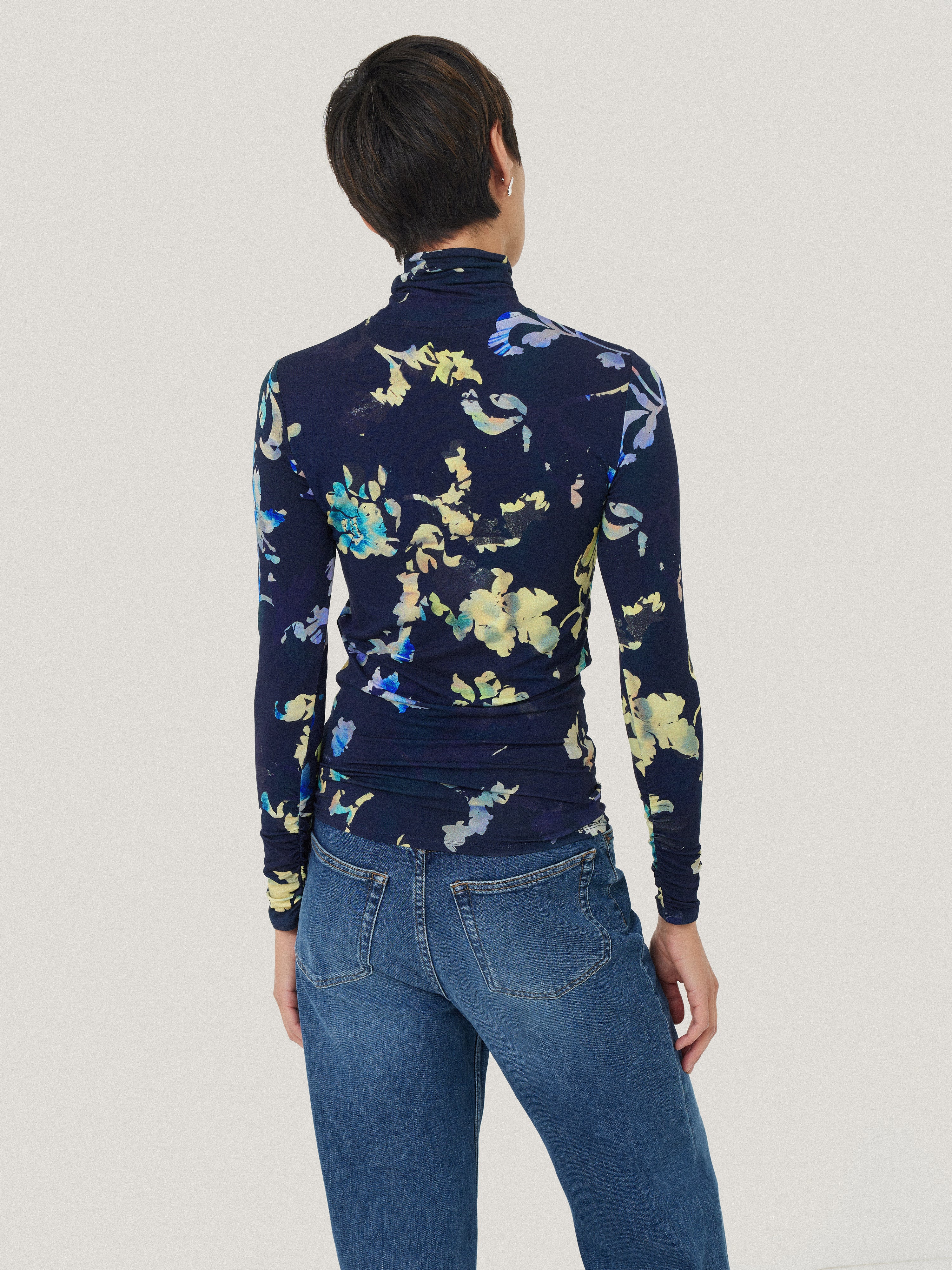 Floral Print Men's Polo Shirt - Navy Blue Cotton Blend Casual Top for Work & Outdoor Activities