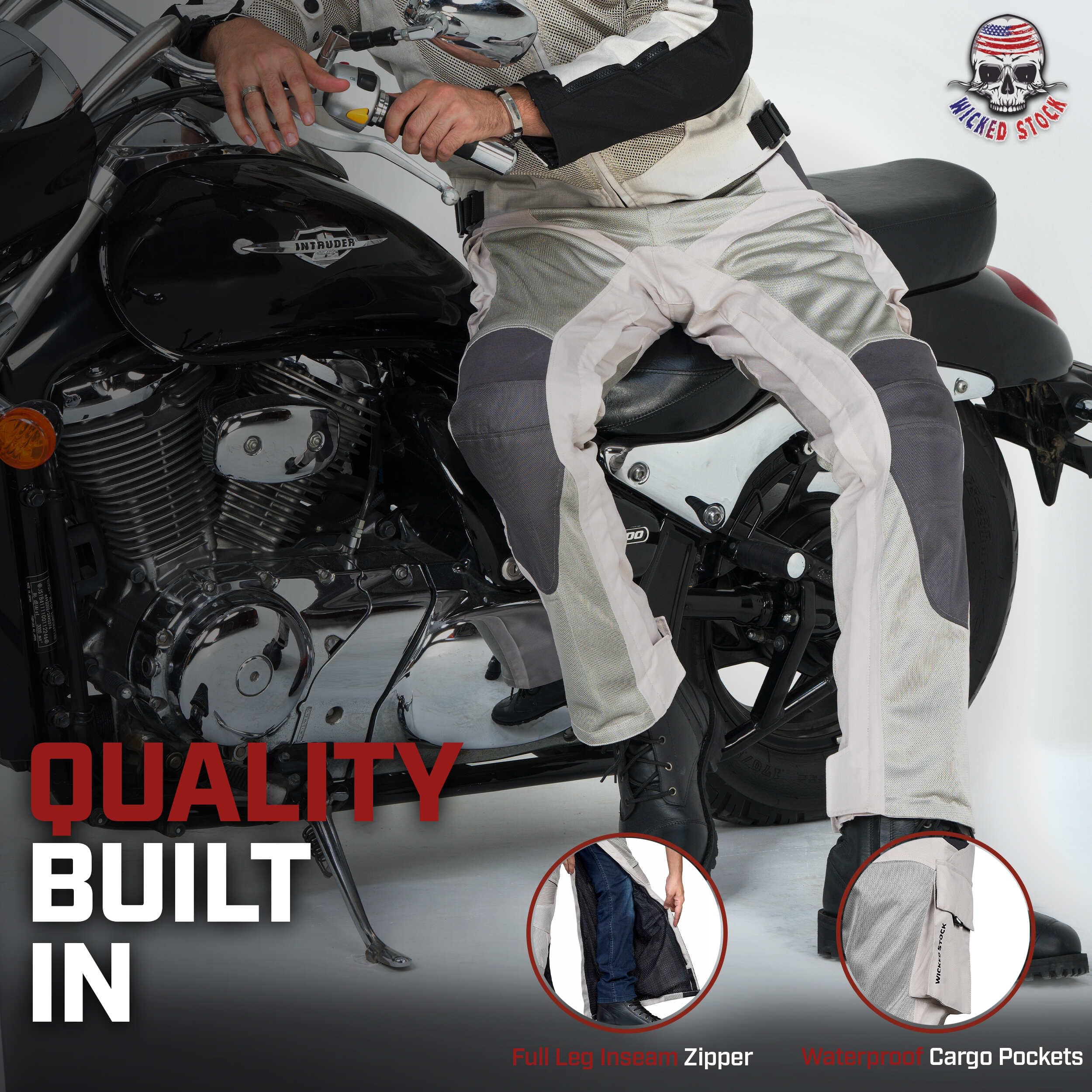 WICKED STOCK CE LEVEL2 Armored Mesh Motorcycle Pants for Motocross & Dirt Bike Riding