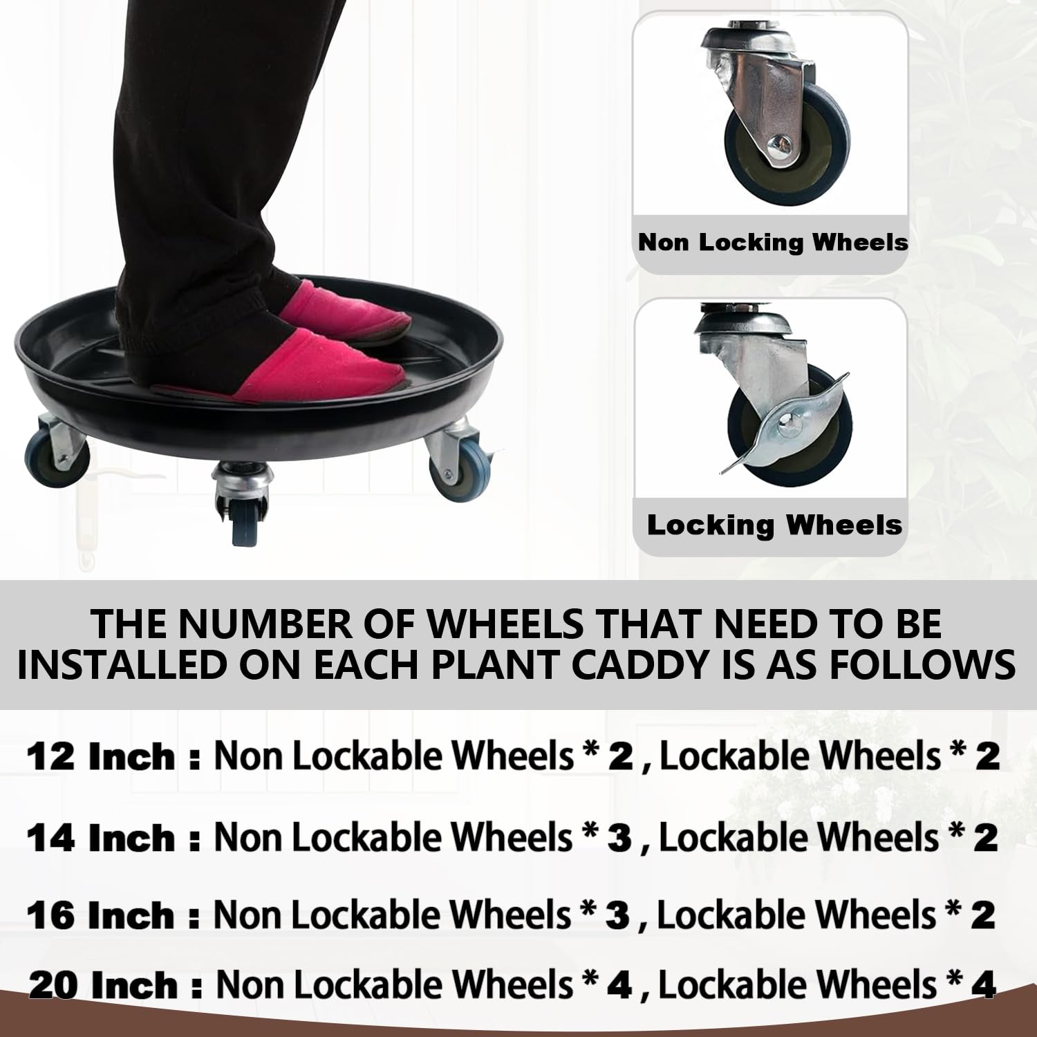 12 Inch Heavy Duty Plant Caddy with Lockable Wheels - Supports 160 lbs for Indoor/Outdoor Use - Flower Pot Stand with Rolling Tray (2 Pack) - Perfect for Moving Large Potted Plants on Decks, Patios & Greenhouses