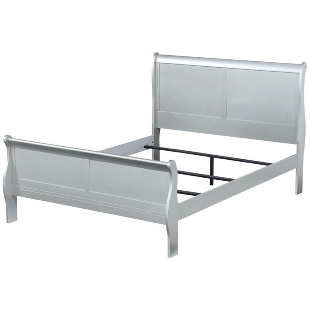 Acme Louis Philippe Wooden Twin Sleigh Bed in Platinum White - Classic Wooden Twin Bed Frame for Kids & Teens - Perfect for Bedroom Decor & Guest Rooms