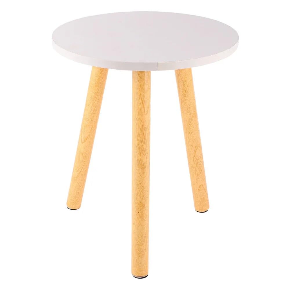 Modern Round Mobile Side Table - White Coffee Table & Sofa End Table for Living Room | Portable Tea Table for Small Spaces, Bedroom & Office Use