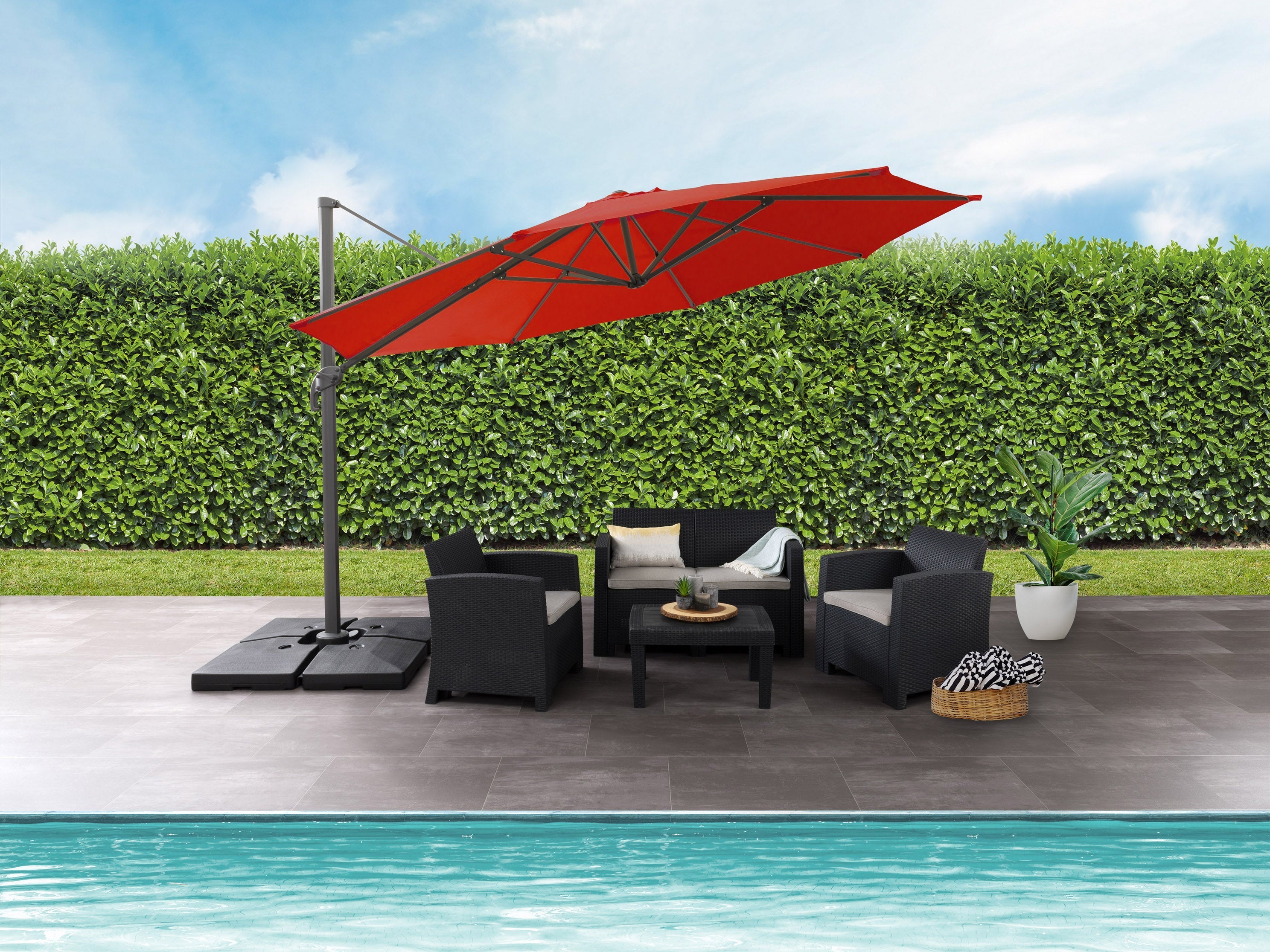 11.5ft Deluxe Offset Patio Umbrella in Crimson Red - Perfect for Poolside, Backyard, and Outdoor Dining Areas