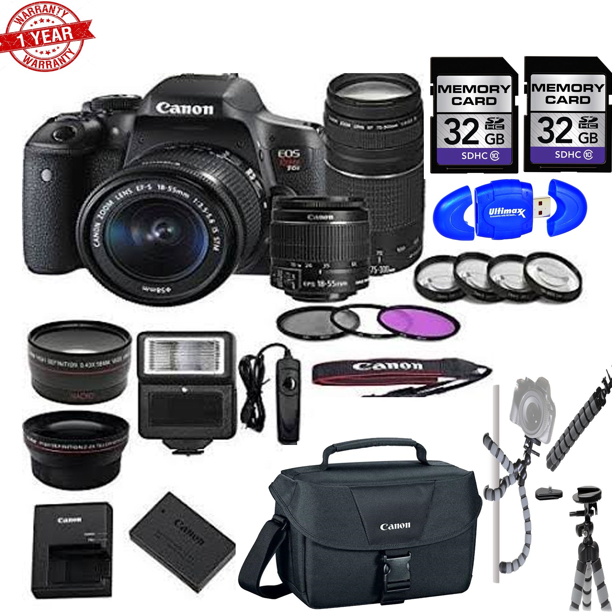 Canon EOS Rebel T6i/800D DSLR Camera Bundle with 18-55mm Lens & EF-S 75-300mm Lens - Includes 2x 32GB SD Cards & Camera Bag - Perfect for Travel Photography, Portraits, and Wildlife Shooting