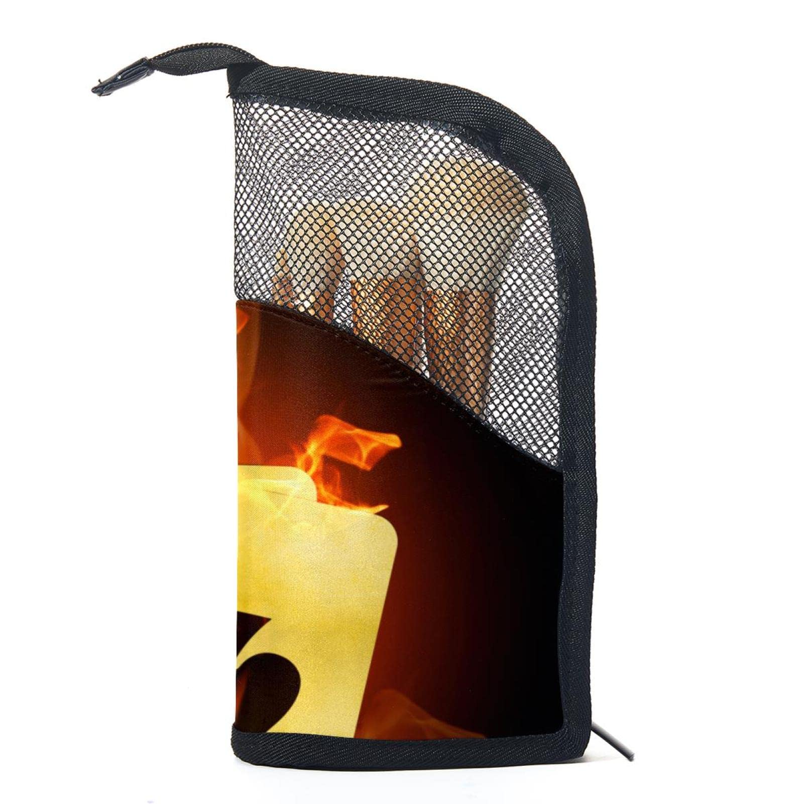 Vintage Makeup Brush Organizer Bag with 12 Slots - Portable Cosmetic Brush Holder Case for Travel - Perfect for Makeup Artists & Beauty Enthusiasts (Includes Bonus Fire & Cards Design)