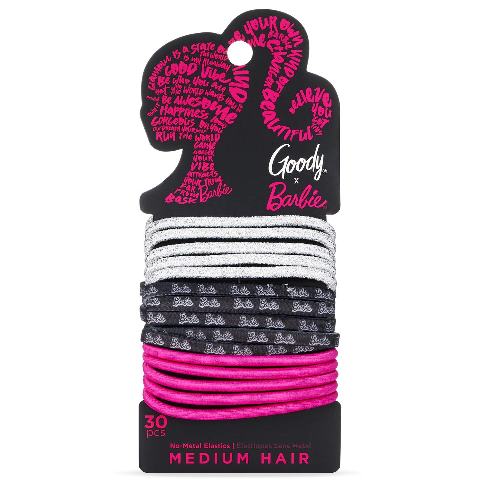 Barbie Hair Ties 30-Pack - Ouchless Elastics for All Hair Types - Perfect for Girls & School