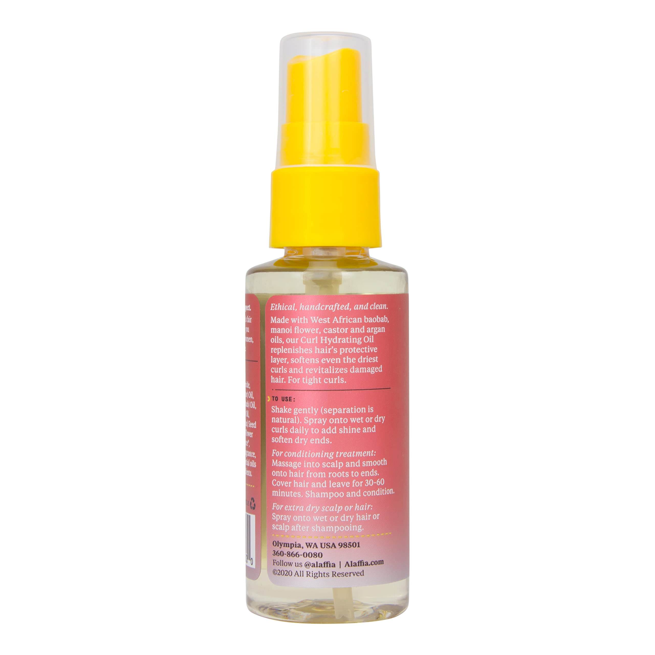 Alaffia Beautiful Curls Hydrating Oil Spray with Argan & Baobab Oil - Moisturizes Tight, Thick Curls & Revives Dry Damaged Hair (2 Fl Oz) | Perfect for Natural Hair Care & Daily Curl Definition