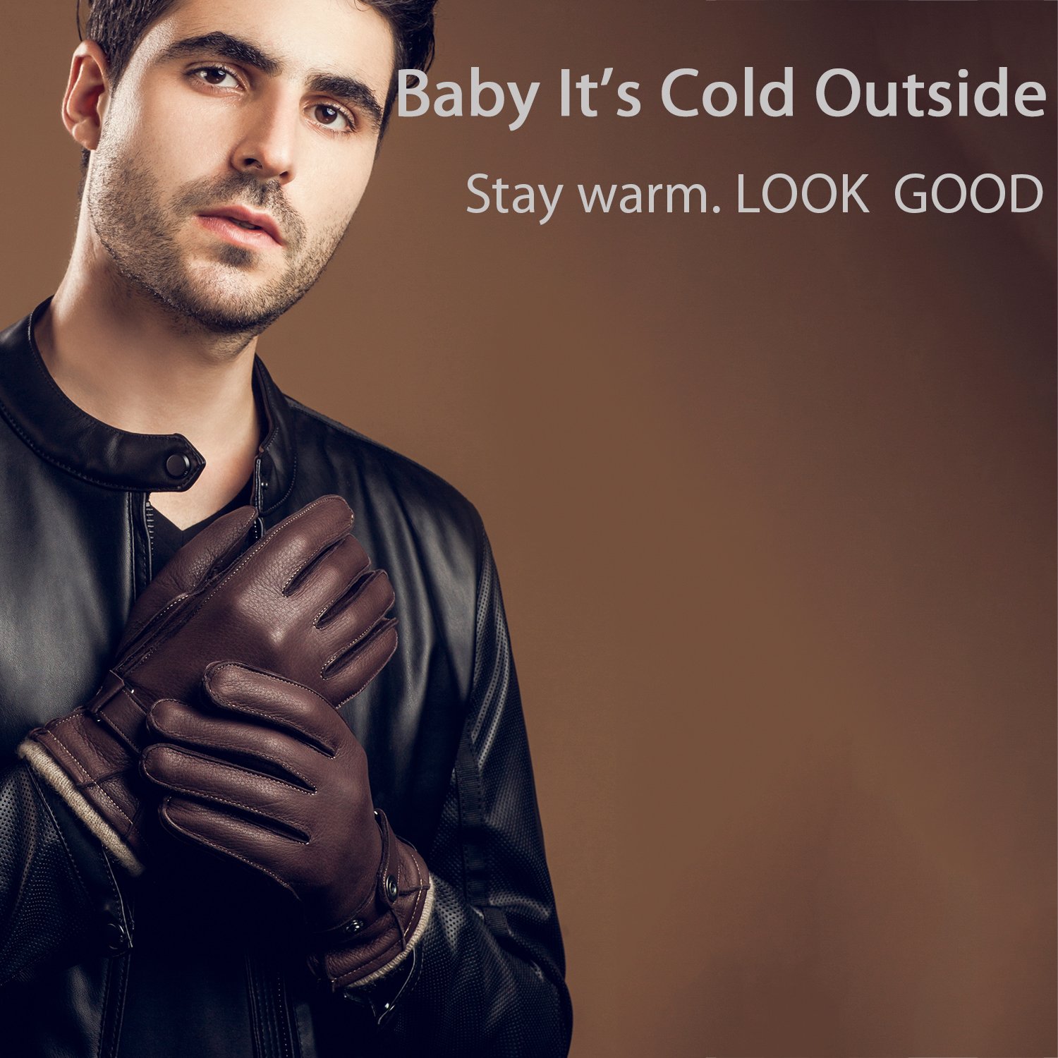 YISEVEN Men's Deerskin Leather Gloves - Hand Sewn Premium Winter Gloves for Driving, Outdoor & Cold Weather Protection