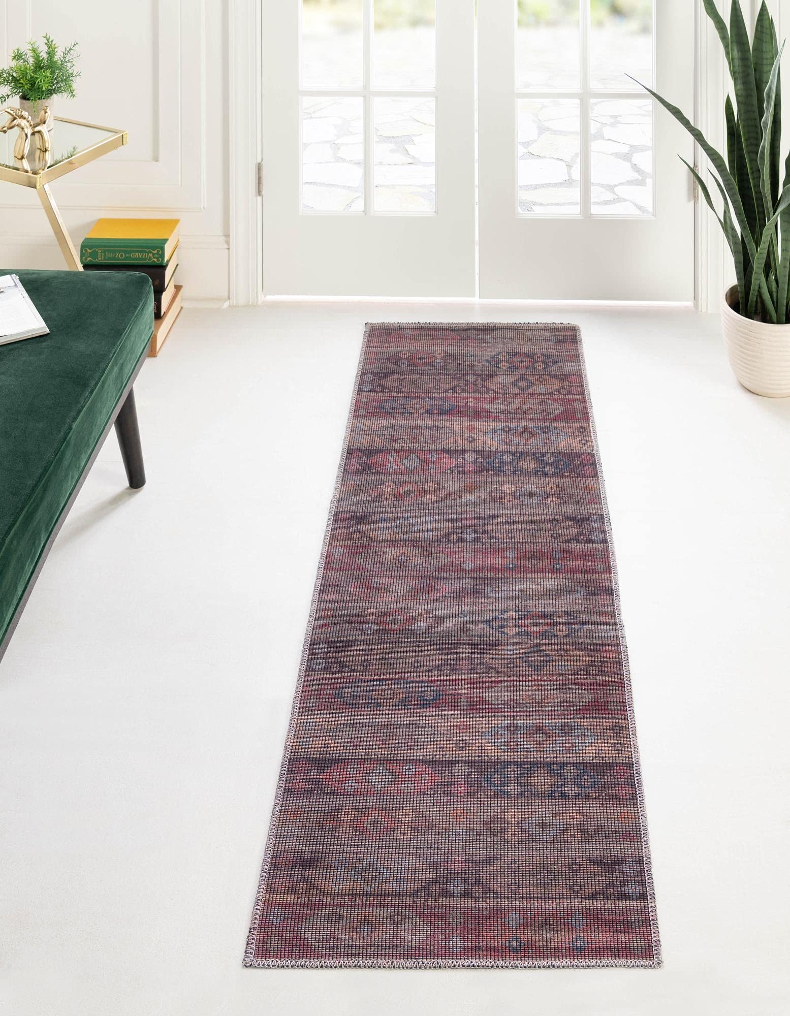 Washable Flatweave Runner Rug 14 Ft – Sisu Collection by Rugs.com | Non-Slip Hallway & Entryway Rug for High Traffic Areas | Easy Clean Multi-Pattern Design for Living Rooms, Bedrooms & Dorm Decor