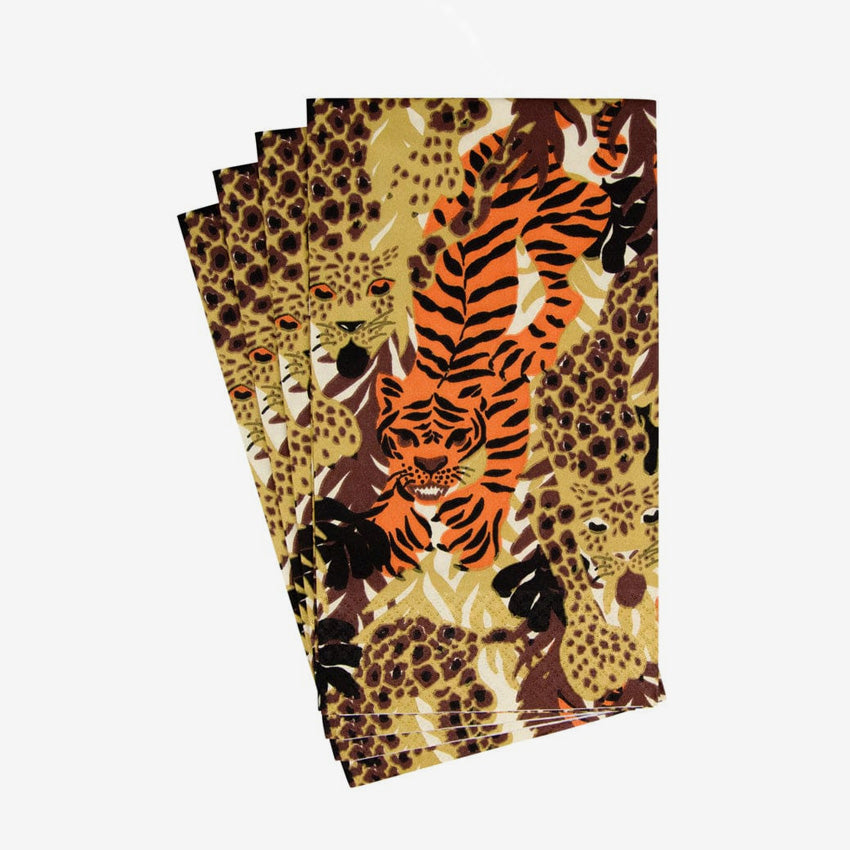 Caspari Wild Cats Paper Napkins for Parties, Dinner, and Home Decor - 16-Pack Colorful Animal Print Napkins for Elegant Table Settings