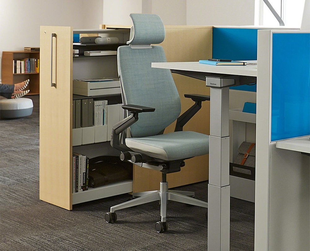 Steelcase Gesture Ergonomic Office Chair with Adjustable Headrest & Lumbar Support - Bo Peep Gravel Fabric, Platinum Frame (Light/Light) - Perfect for Home Office & Workspaces