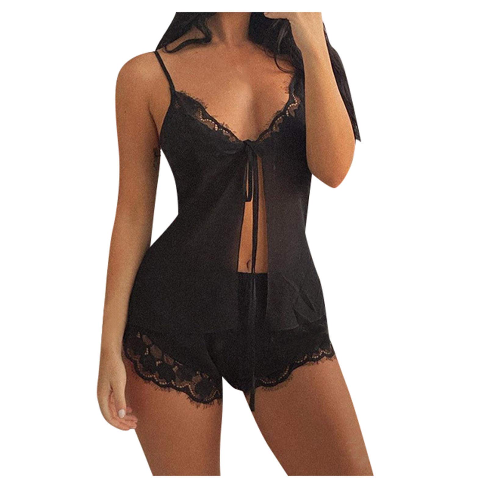 Sexy Satin Pajama Set - Lace Trim Christmas Sleepwear for Women, Cute Casual Home Outfit with Belly Sling Design - Perfect for Holiday Gifts, Sleepovers & Romantic Nights