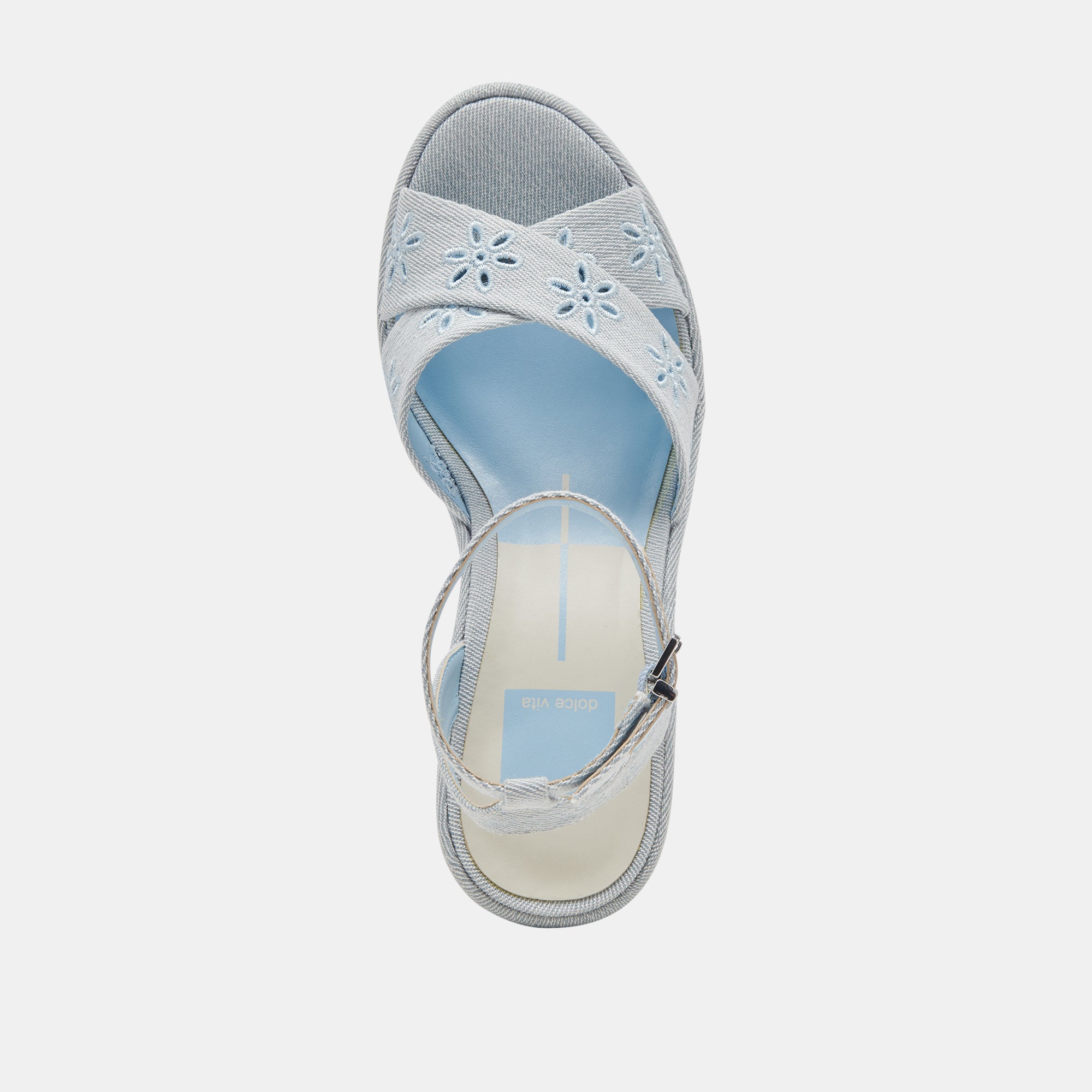 LAISHA Women's Light Blue Floral Eyelet Heels - Comfortable High Heel Sandals for Weddings, Parties & Summer Outfits