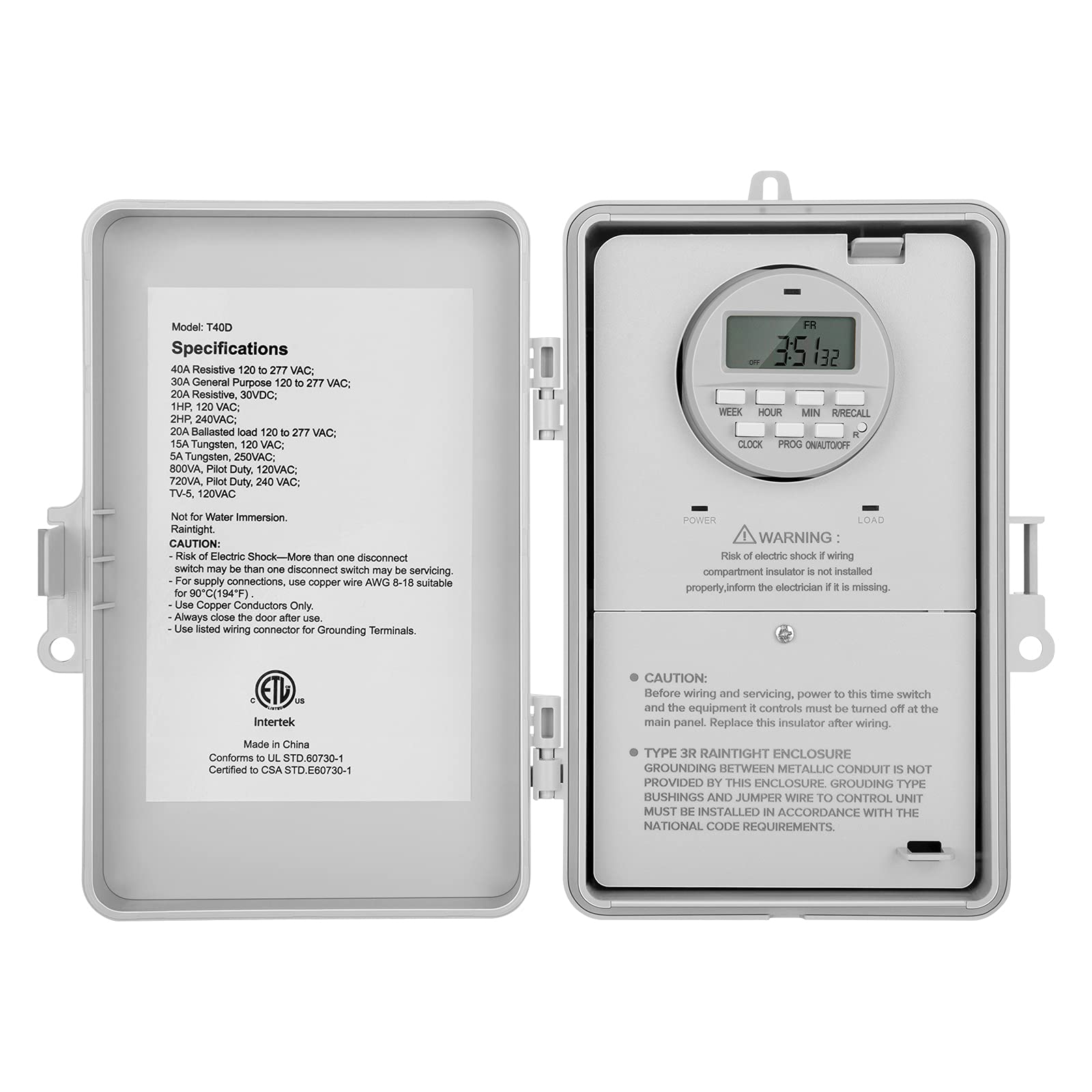 7-Day Programmable Digital Pool Timer Switch - 40 AMP, 2HP Heavy Duty Controller Box for Pool Pump, Water Heater & Lights (120/240/277V) - Indoor/Outdoor Use for Powerful Appliances & Home Automation
