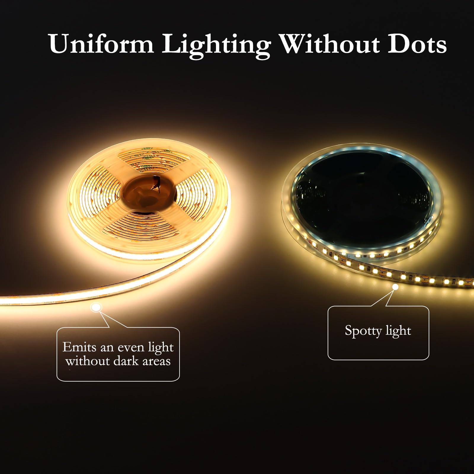 JOYLIT 12V COB LED Strip Light 3000K Warm White, 6M 320LEDs/M 4500LM Uniform Brightness, CRI 90+ Flexible Adhesive Dimmable LED Tape for Home, Kitchen, Bedroom, Cabinet Lighting (LED Strip Only)