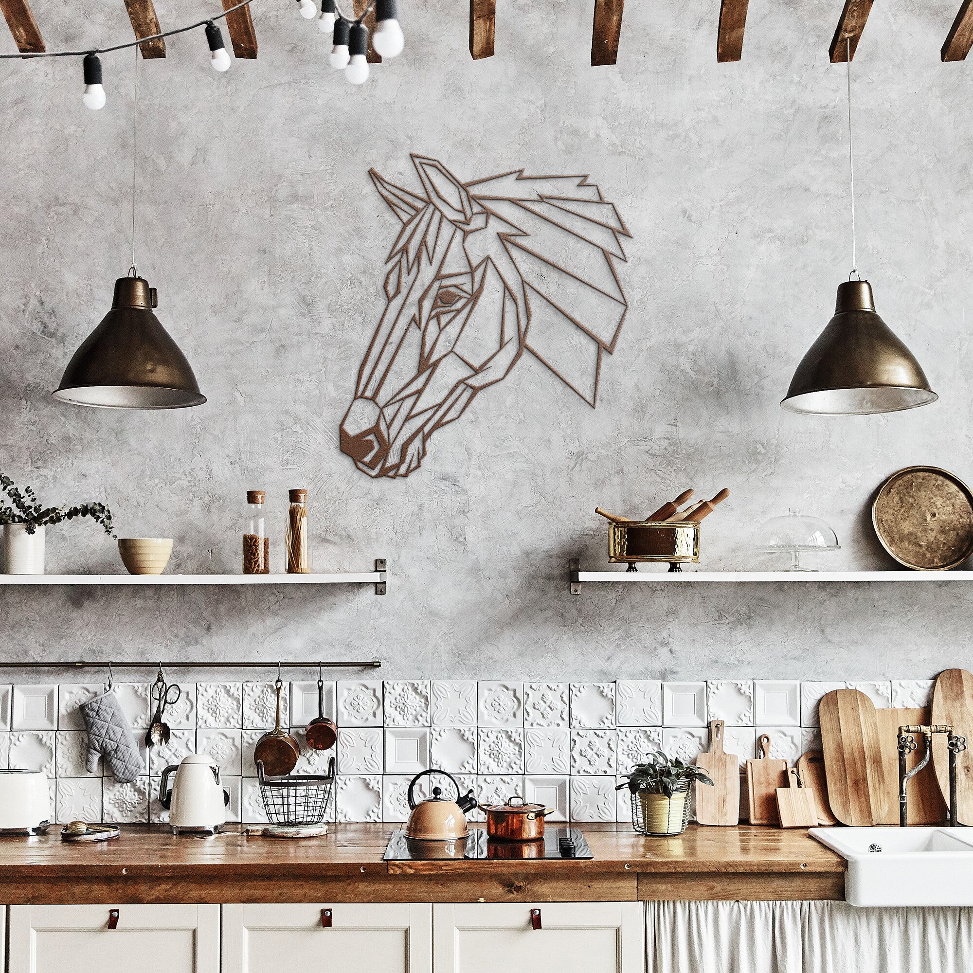 Geometric Horse Head Metal Wall Art - Unique Home Decor for Horse Lovers | Perfect for Living Room, Bedroom or Office