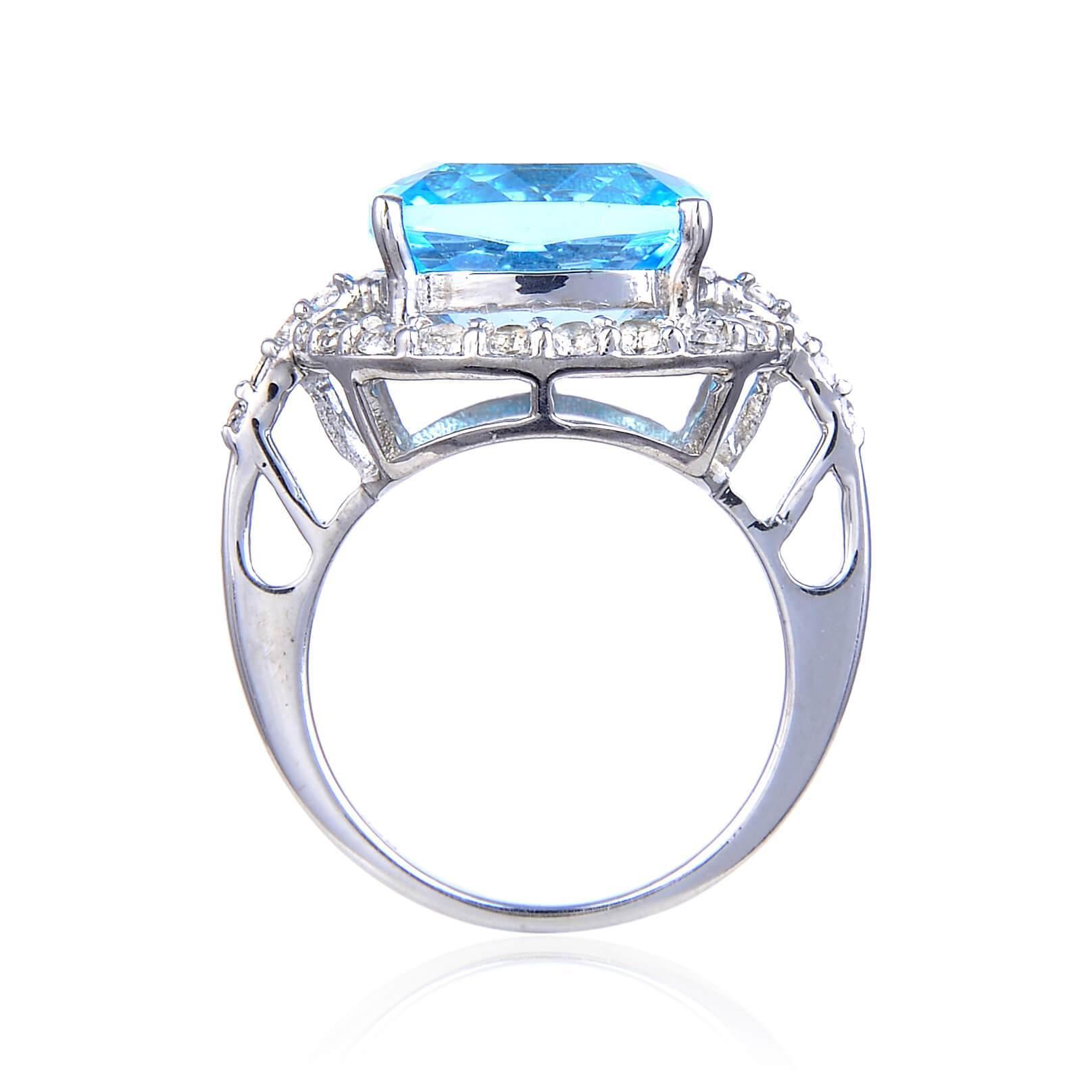 Blue Topaz Cushion Statement Ring for Women - Elegant Sterling Silver Jewelry for Party, Wedding & Special Occasions