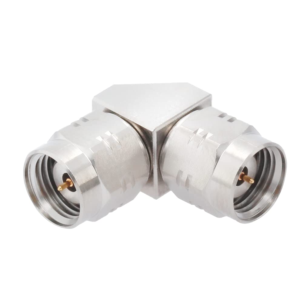 1.85mm Male to 1.85mm Male Right Angle RF Adapter | DC-67GHz 50 Ohm Stainless Steel Microwave Connector | for Test Equipment, RF Systems & High-Frequency Applications