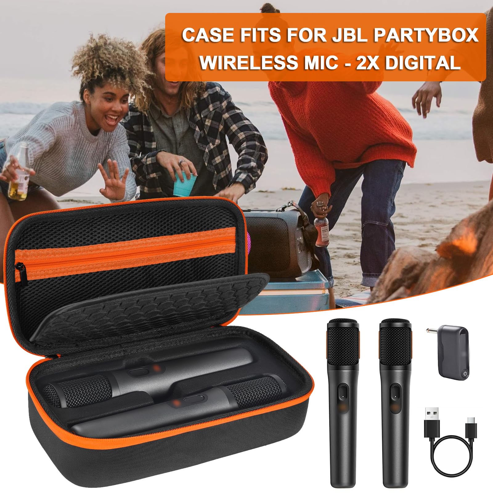 JBL PartyBox Wireless Microphone Case - Portable Travel Storage Bag for 2 Digital Wireless Mics, Receivers, Adapters, AA Batteries & Charger (Black) | Perfect for Karaoke Parties, Live Performances & Travel Protection