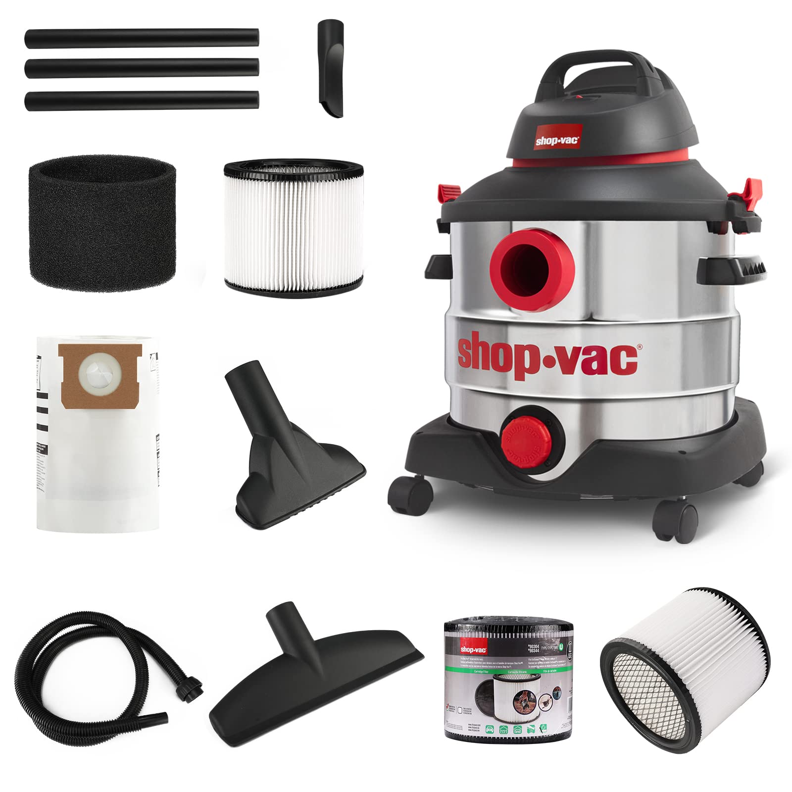 Shop-Vac 5989400 8 Gallon 6.0 Peak HP Wet/Dry Vacuum Cleaner with 90304 Replacement Cartridge Filter - Ideal for Home, Garage, and Workshop Cleaning