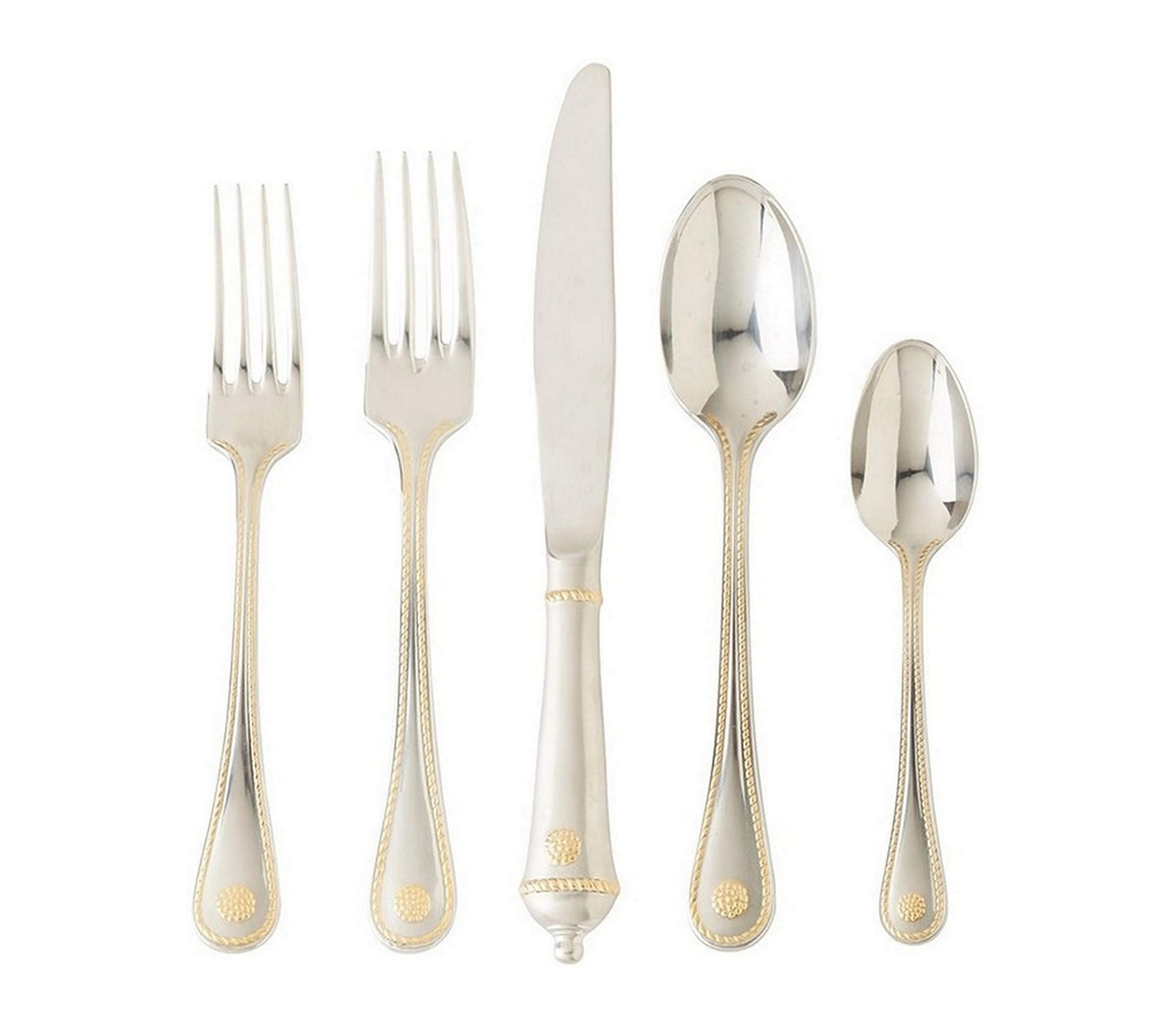 Juliska Berry and Thread Bright Satin Gold 5-Piece Dinnerware Set - Elegant Tableware for Fine Dining, Wedding Registry & Special Occasions