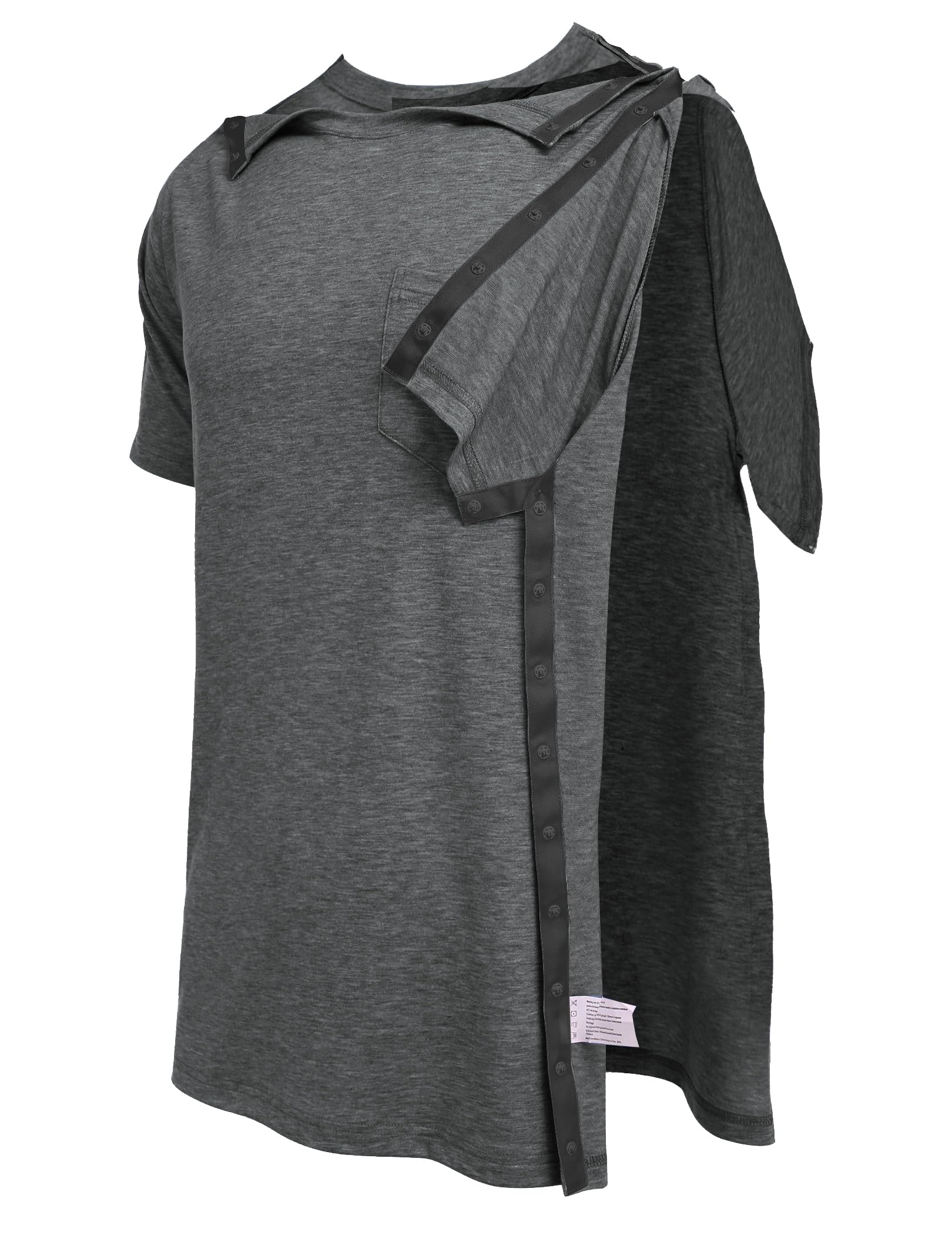 Deyeek Men's Post Shoulder Surgery Shirts - Easy Tear Away Short Sleeve Full Open Side Snap Shirt for Recovery & Chemo Patients - Comfortable Adaptive Clothing for Shoulder Injury, Physical Therapy & Hospital Wear
