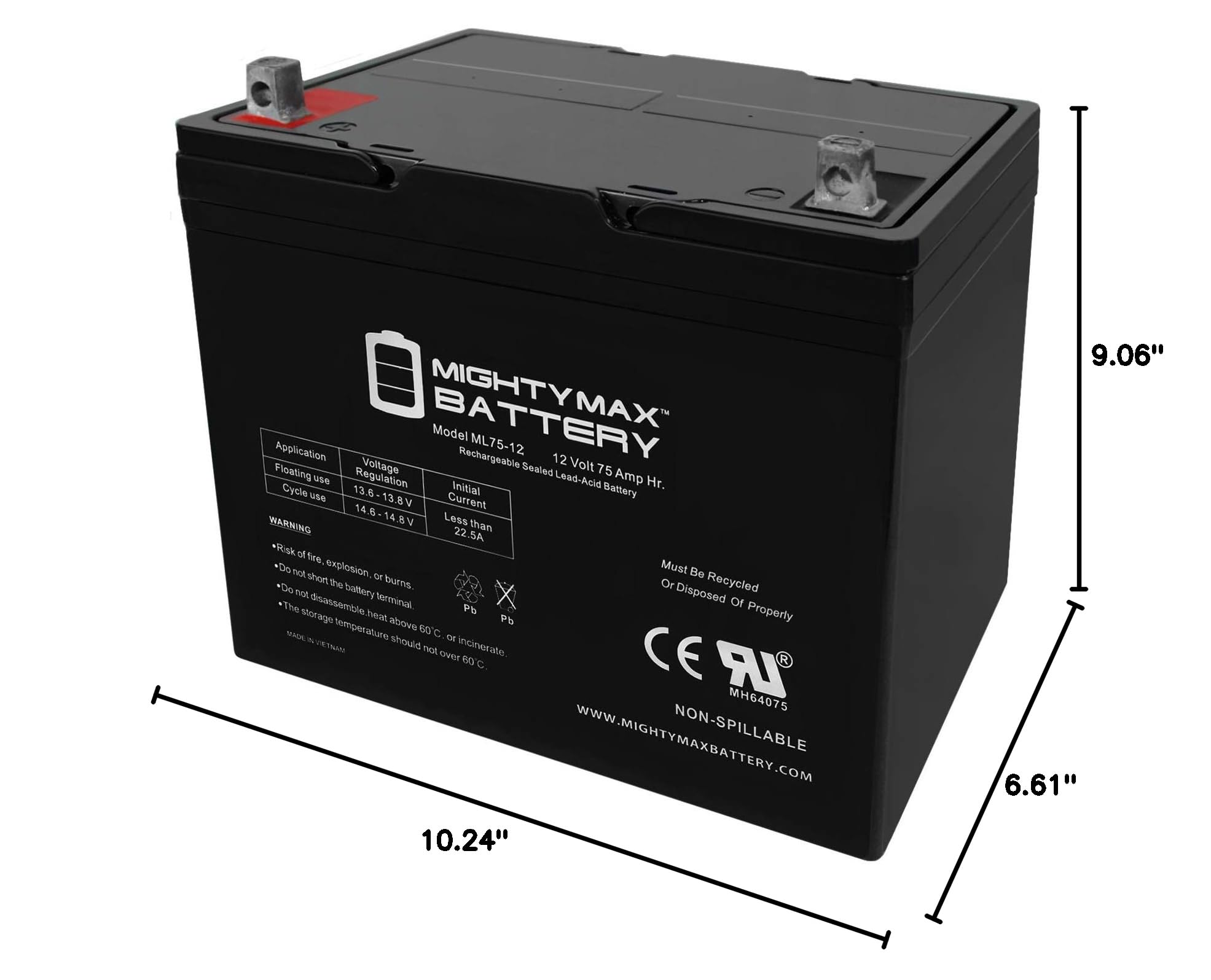 Mighty Max 12V 75Ah SLA Replacement Battery for CSB HRL 12280WFR - Perfect for Power Wheels, Solar Systems & Emergency Backup