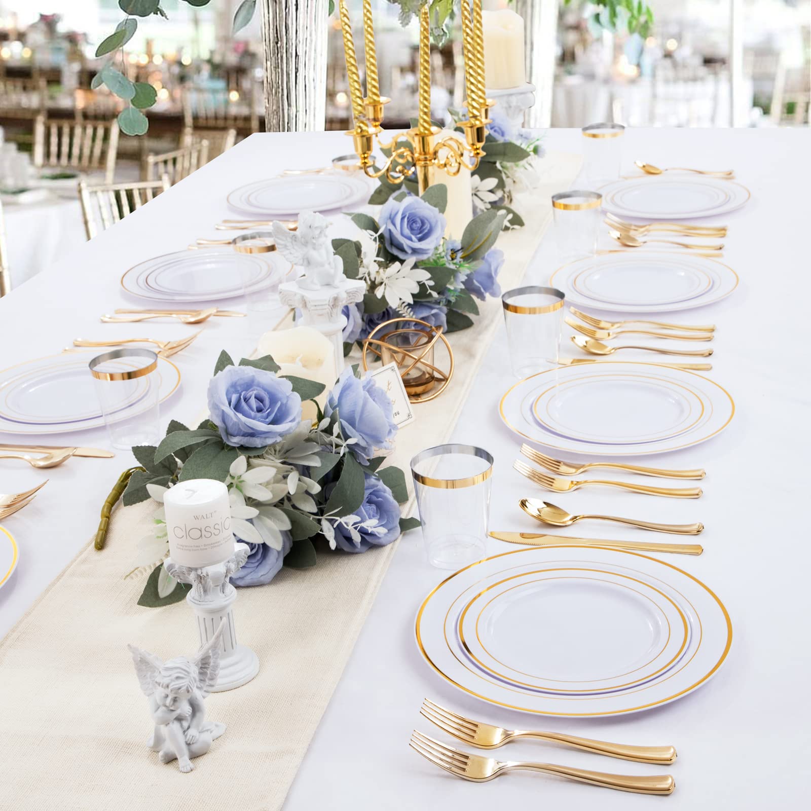 WELLIFE 150-Piece Gold Plastic Party Dinnerware Set - 25 Gold 10.25