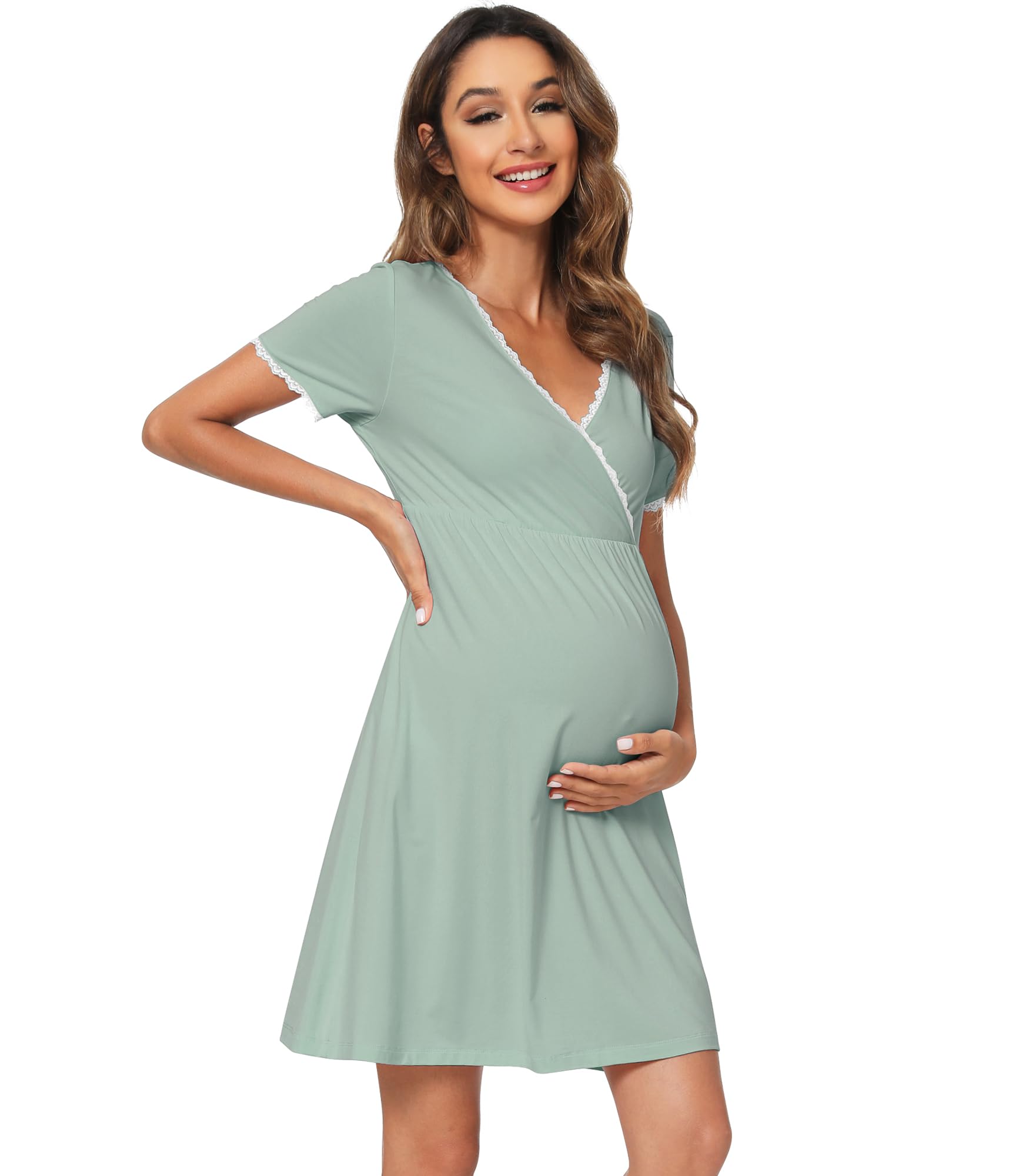 Bamboo Viscose 3-in-1 Maternity Nightgown - Labor, Delivery & Nursing Gown - Soft Breastfeeding Sleep Shirt for Women (Sizes S-XXL) - Perfect for Hospital Birth, Postpartum Recovery & Comfortable Nursing at Home