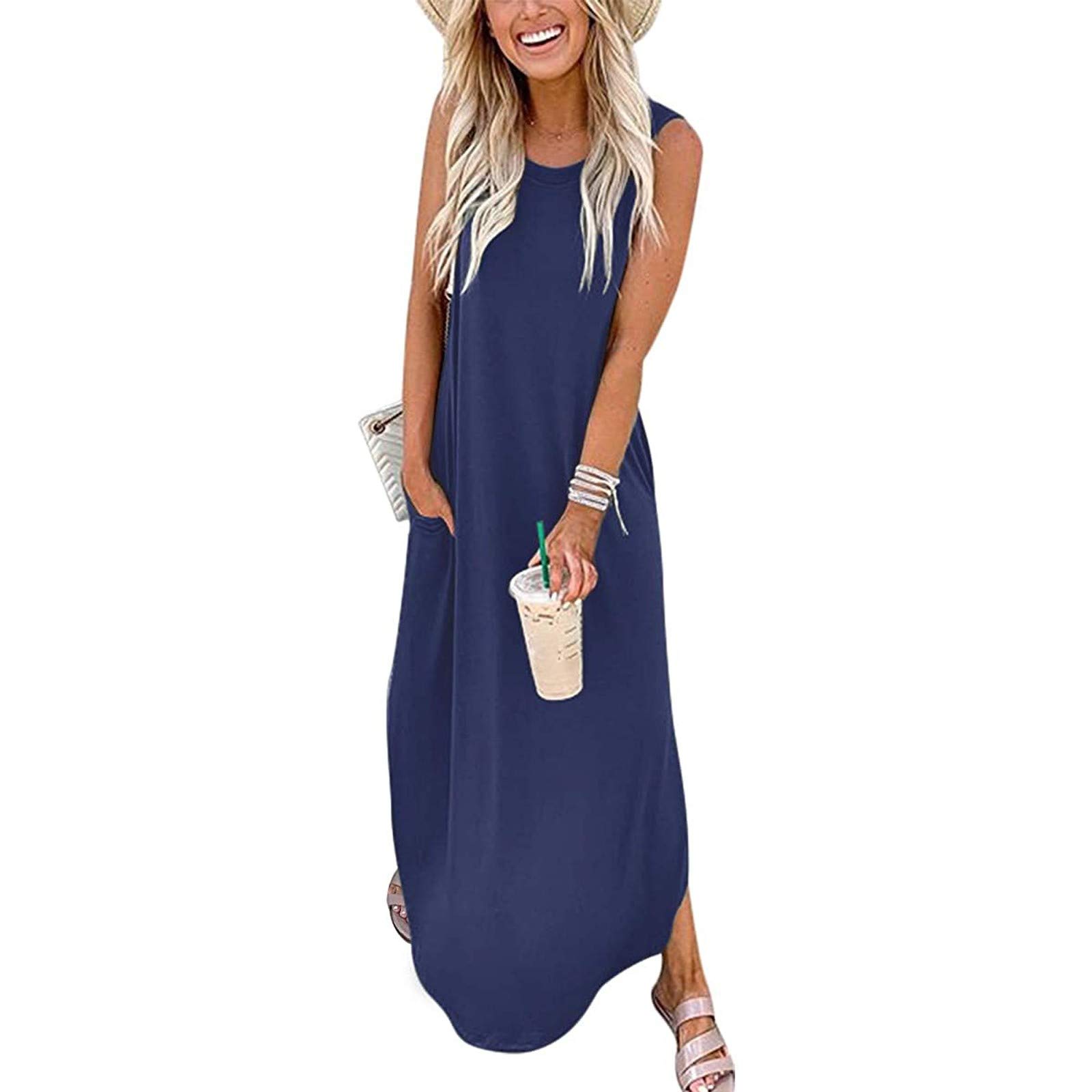 Kansopa Women's Tie-Dye Floral Maxi Dress - Casual Loose Sleeve Summer Dress for Beach, Vacation & Boho Style Outfits