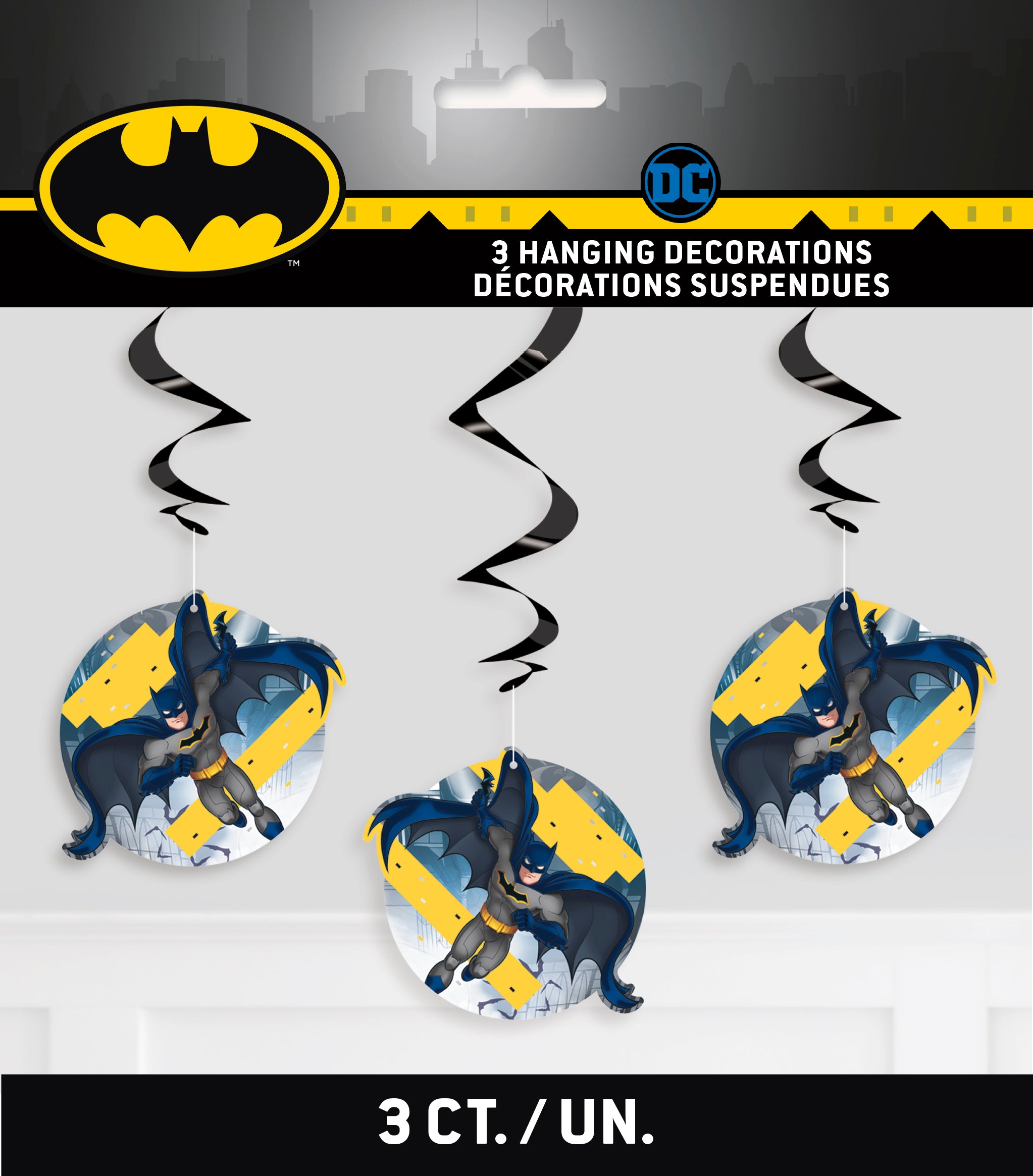 Batman Swirl Hanging Decorations - 3 Piece Set for Room & Party Decor - Perfect for Kids Bedroom, Birthday Parties & Superhero Themed Events