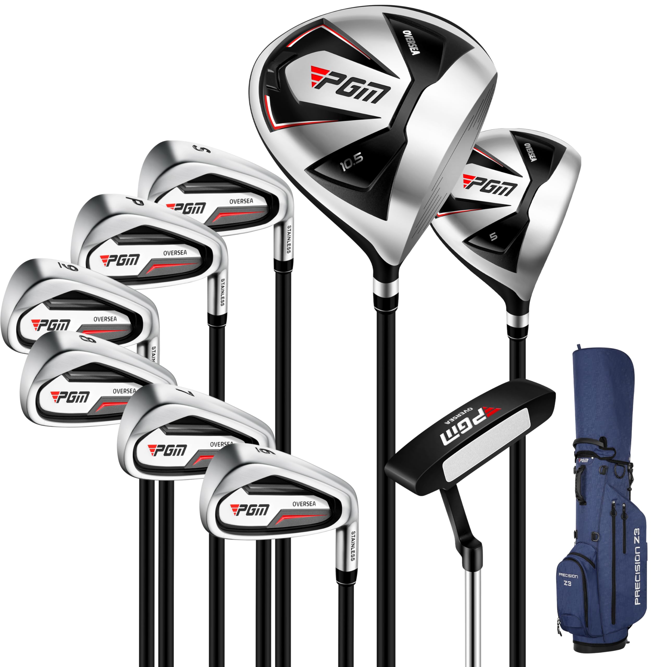 PGM Men's 9/12-Piece Complete Golf Club Set with 460cc High-Forgiveness Driver & Thin Face Design - Perfect for Beginners | Ideal for Driving Range, Course Play & Golf Training